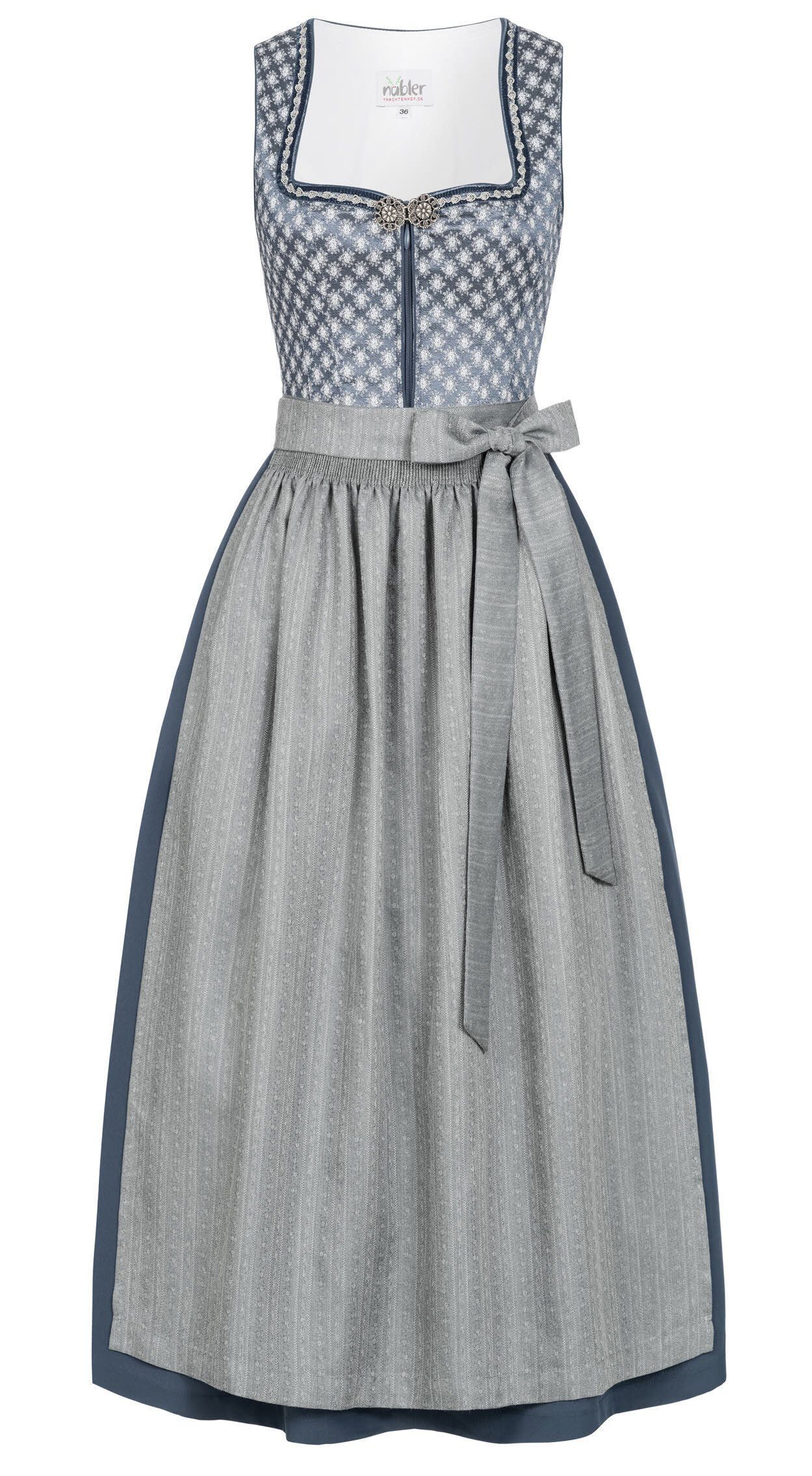 Nübler Dirndl Leo Silber - Modernes 2-teiliges Trachtenkleid Mit Schürze