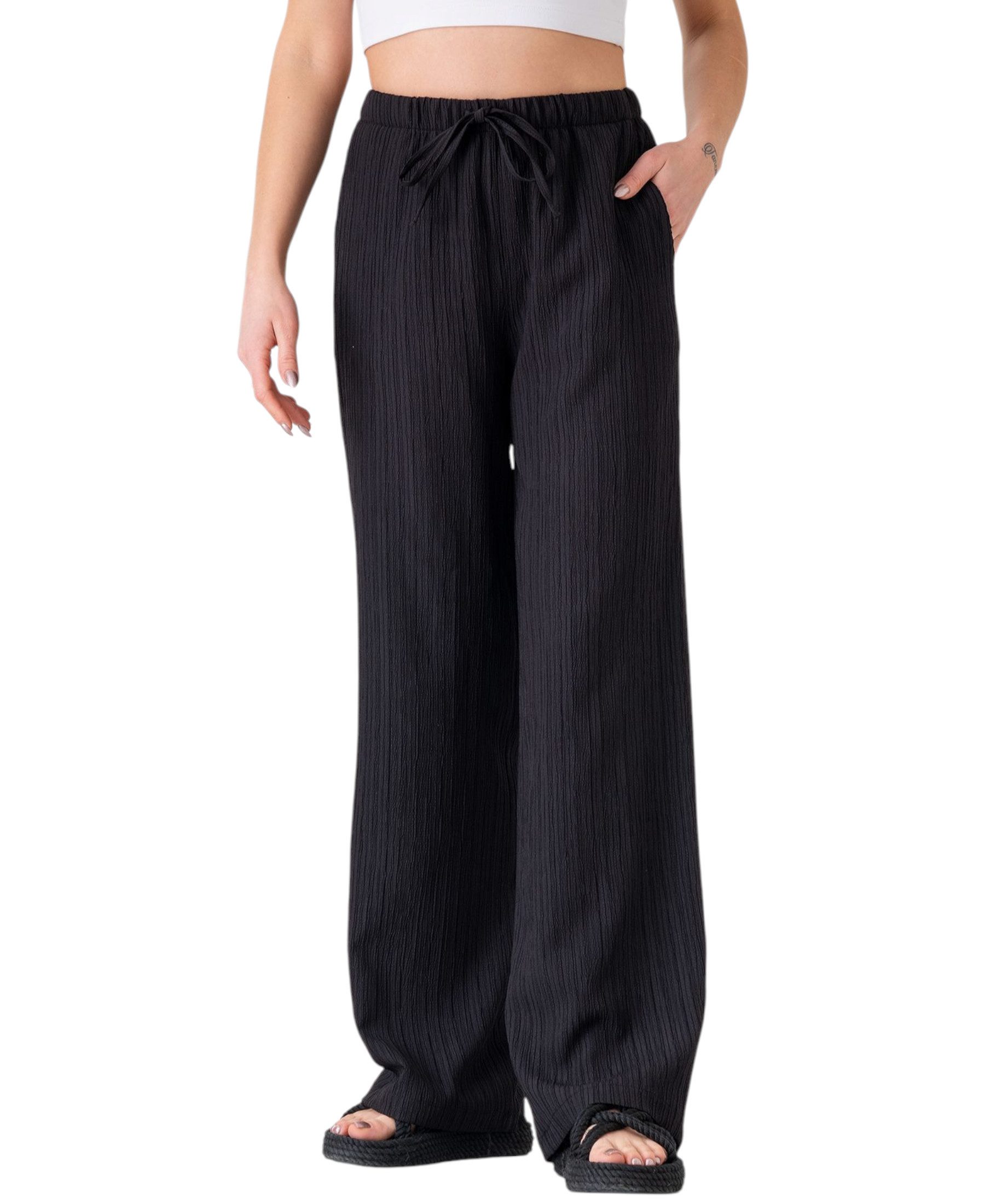 fashionshowcase Palazzohose Damen Sommerhose Crinkle Marlene-Hose günstig online kaufen
