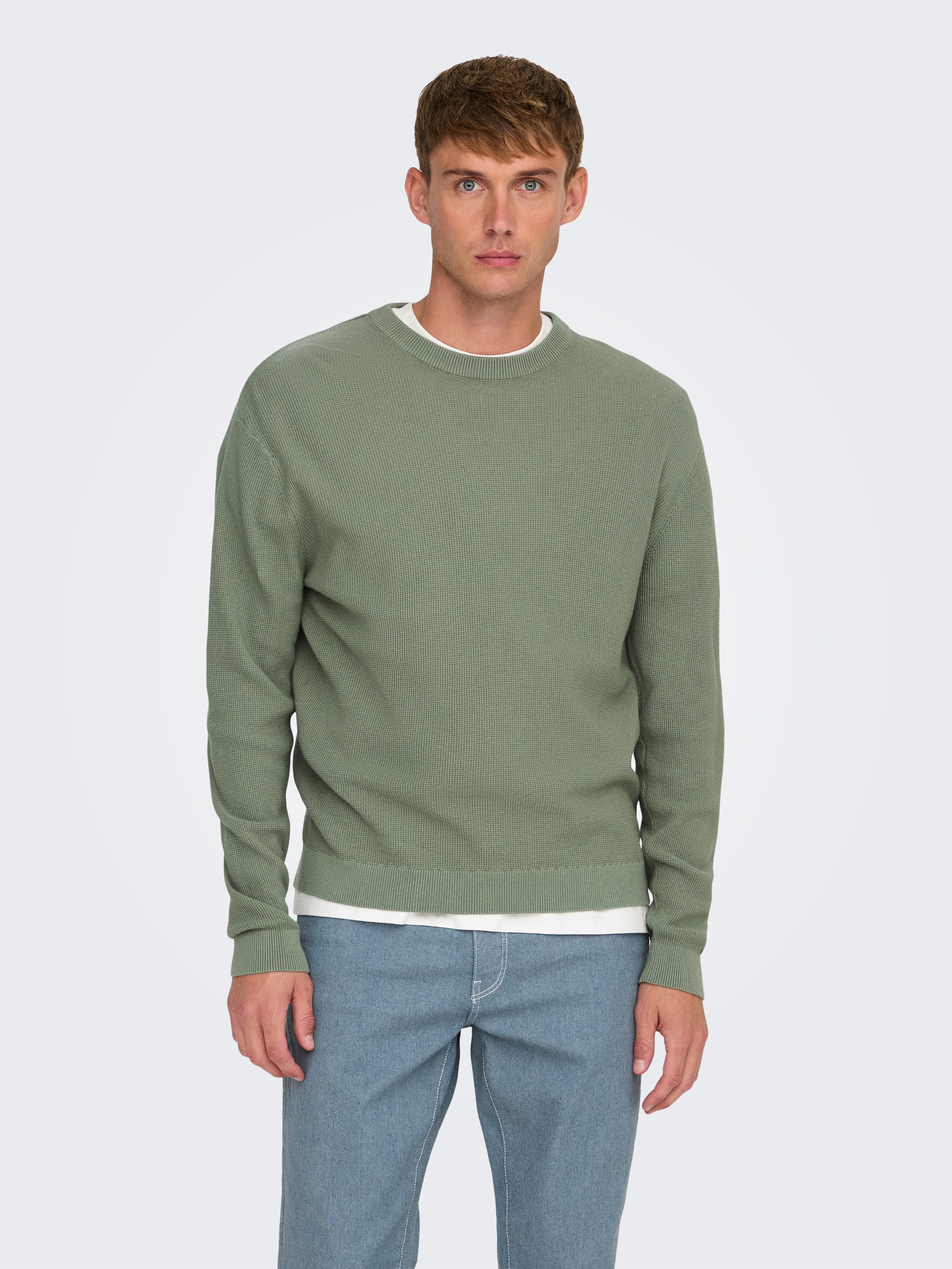 ONLY & SONS Rundhalspullover ONSTONY DS 12 LS WAFFLE CREW KNIT Baumwolle, r günstig online kaufen
