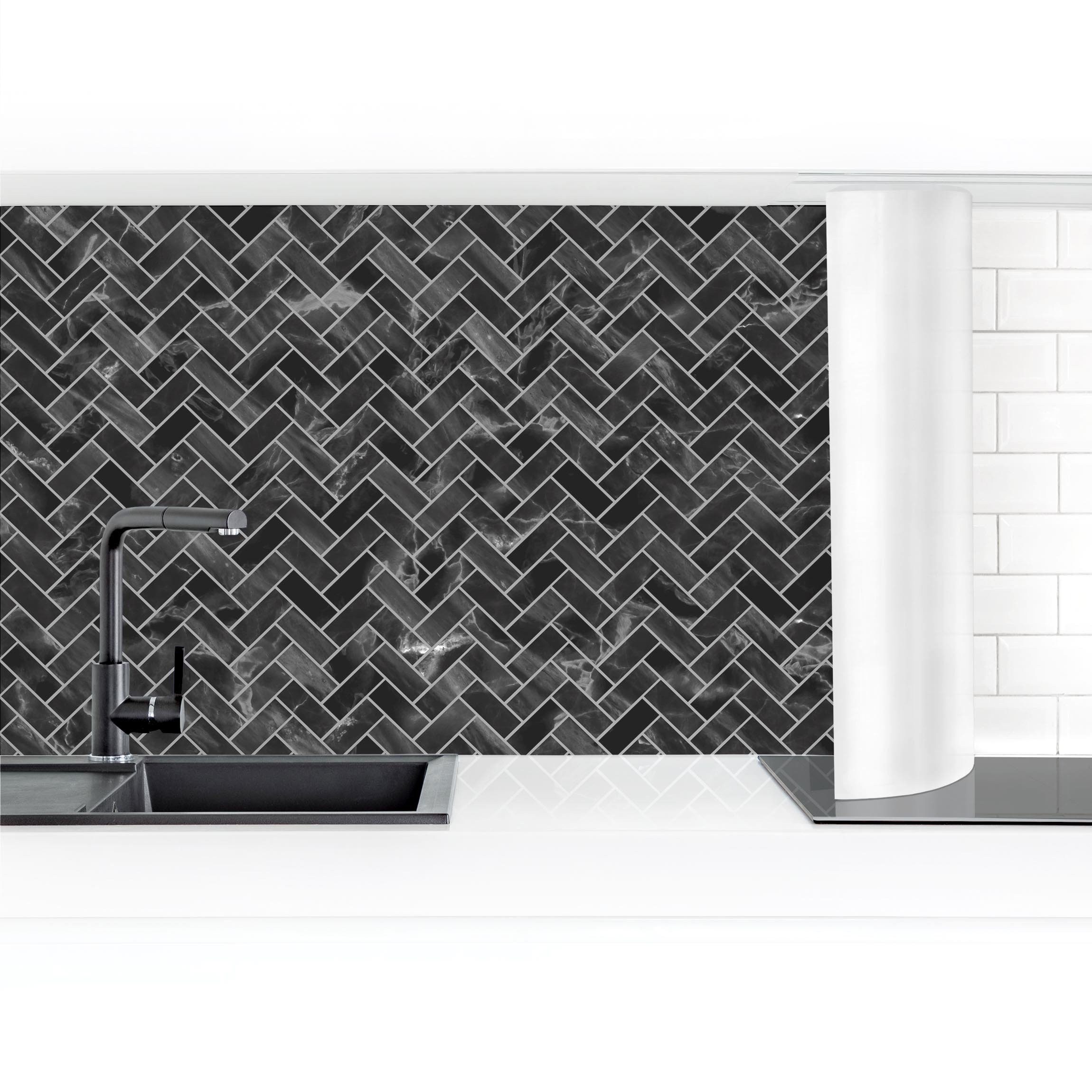 Bilderdepot24 Küchenrückwand selbstklebend schwarz mit Motiv, (1-tlg., Nischenrückwand - für Fliesenspiegel ohne Bohren - matt), Nischenrückwand Fliesenoptik fu – Bild 5 von 5