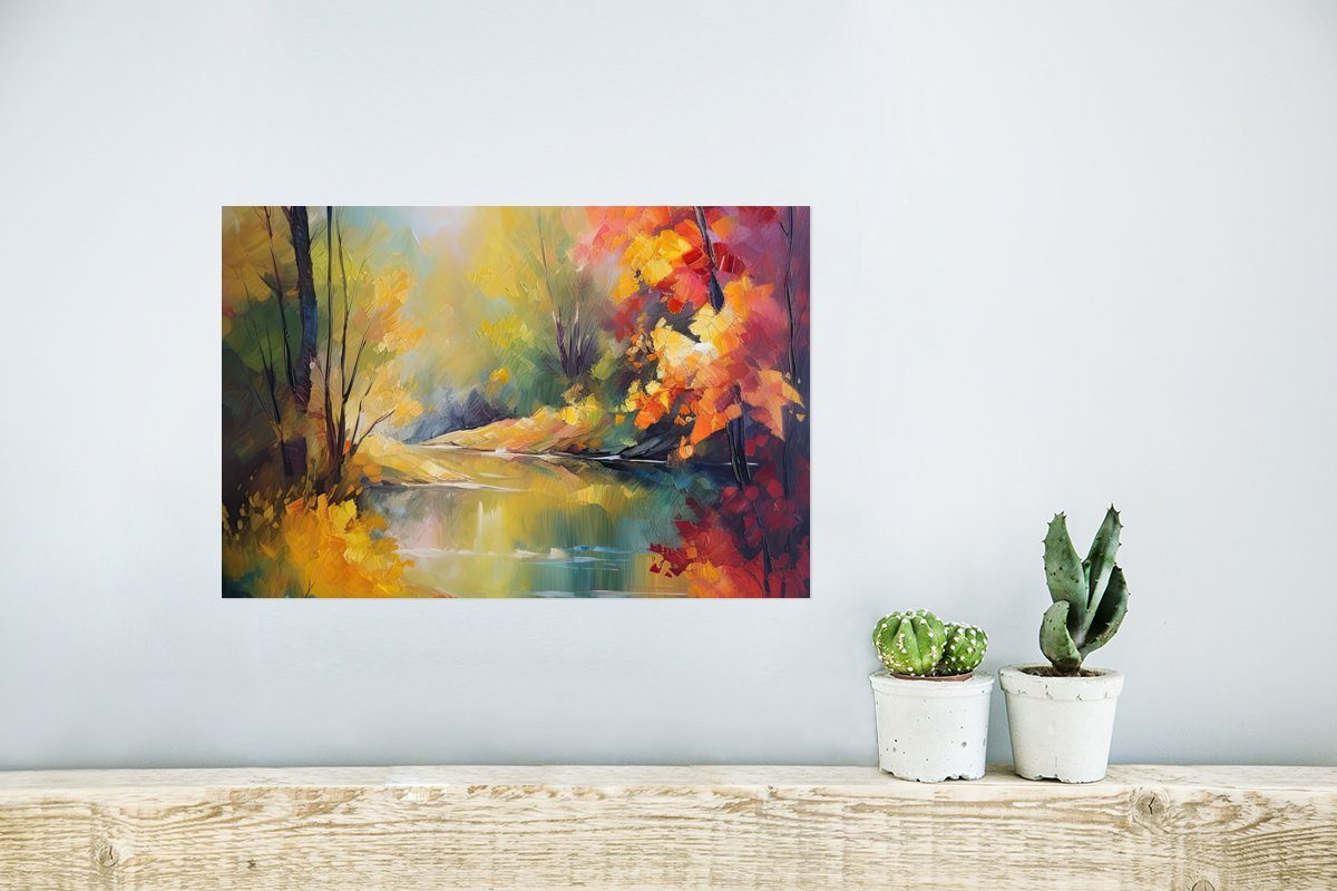 Farbenfroh, Rahmen Ohne Landschaft - - MuchoWow Poster Ölgemälde Fluss - (1 für Wandbild, Poster, Wohnzimmer, Wandposter St),