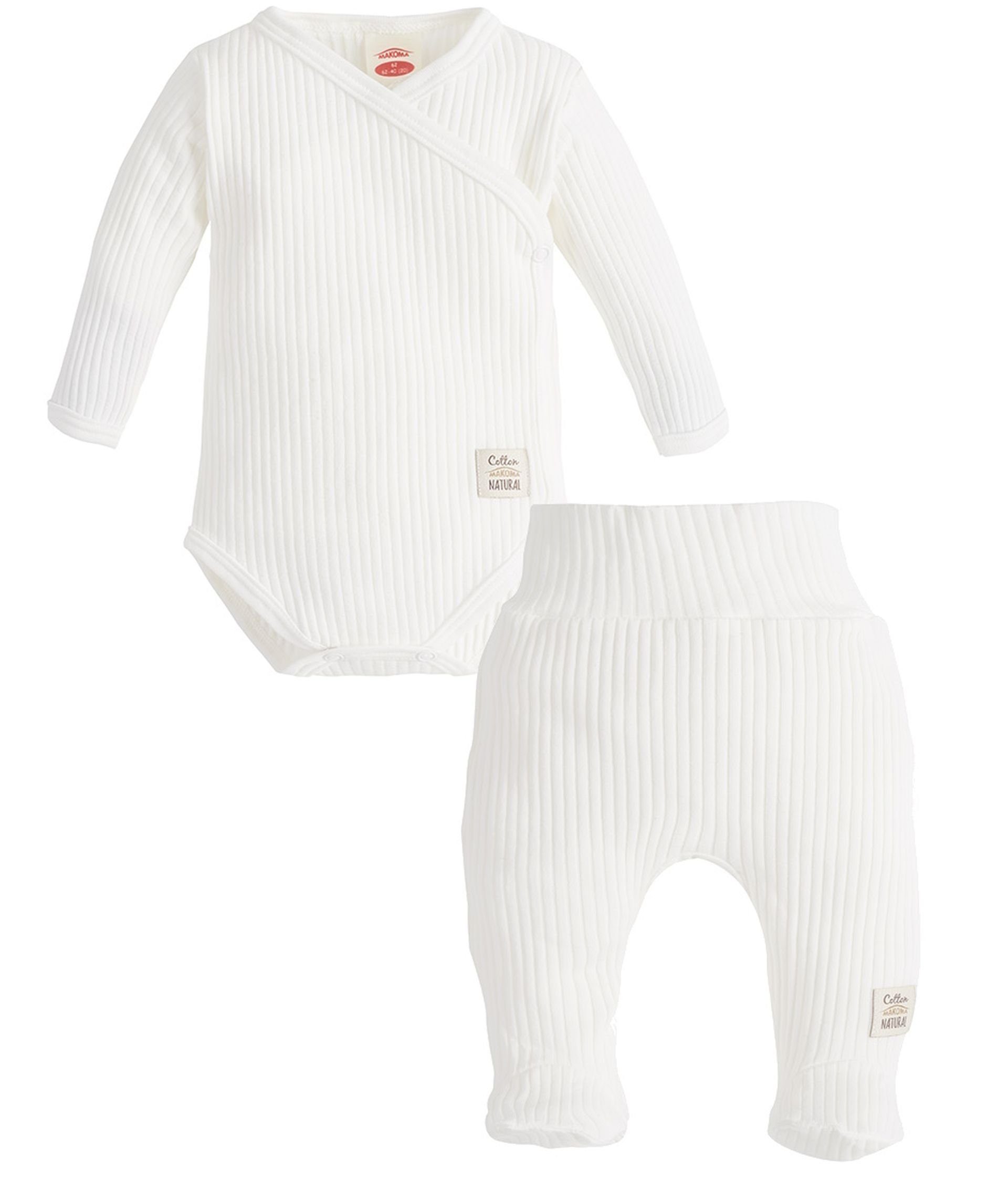 Baby -Harmony- mit (Set, Neutral Kleidung-Set 2-tlg) Erstausstattungspaket 100% Weiß Makoma Fuß Wickelbody Hose & Baumwolle