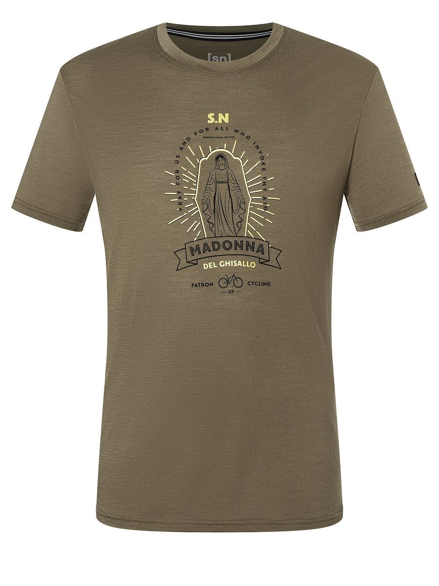 SUPER.NATURAL Print-Shirt Black/Gold Stone Merino-Materialmix Merino M Grey/Jet SANTA T-Shirt bequemer PATRONA TEE