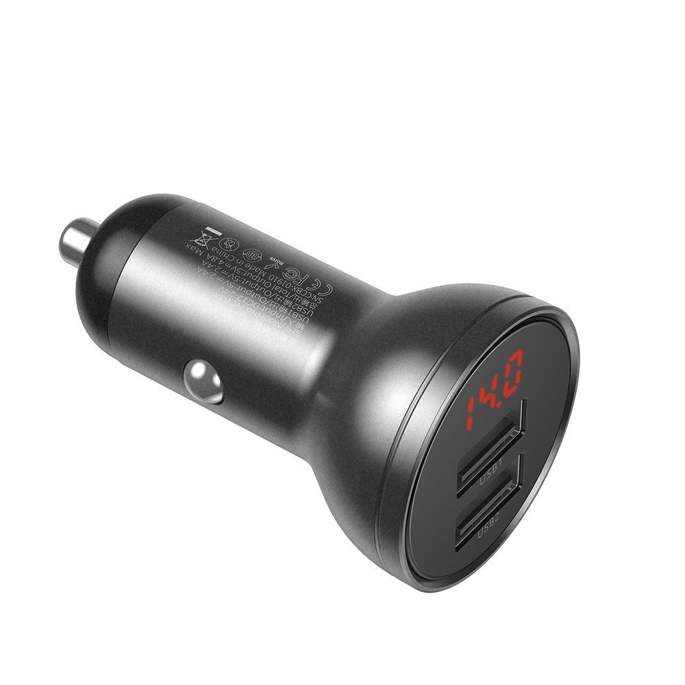 Baseus Autoladegerät 2x USB 4.8A 24W mit LCD grau (CCBX-0G) Smartphone-Ladegerät