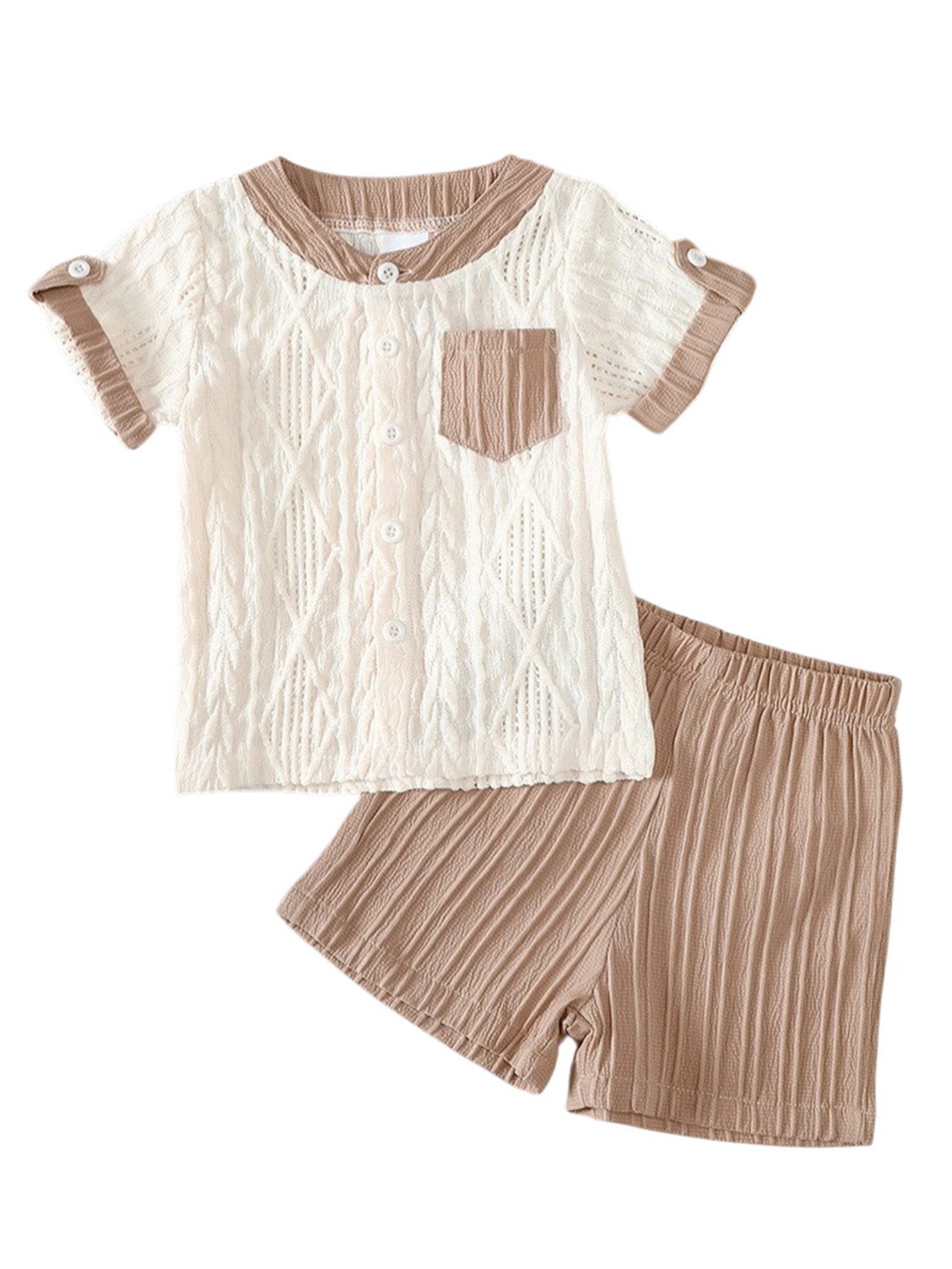 Gluckids T-Shirt & Shorts Baby Jungen Casual Outfit Set, Kurzarm Jacquard-Top und Shorts (Set, 2-tlg) Sommerliches Jungen set aus bequemem und atmungsaktivem Stoff