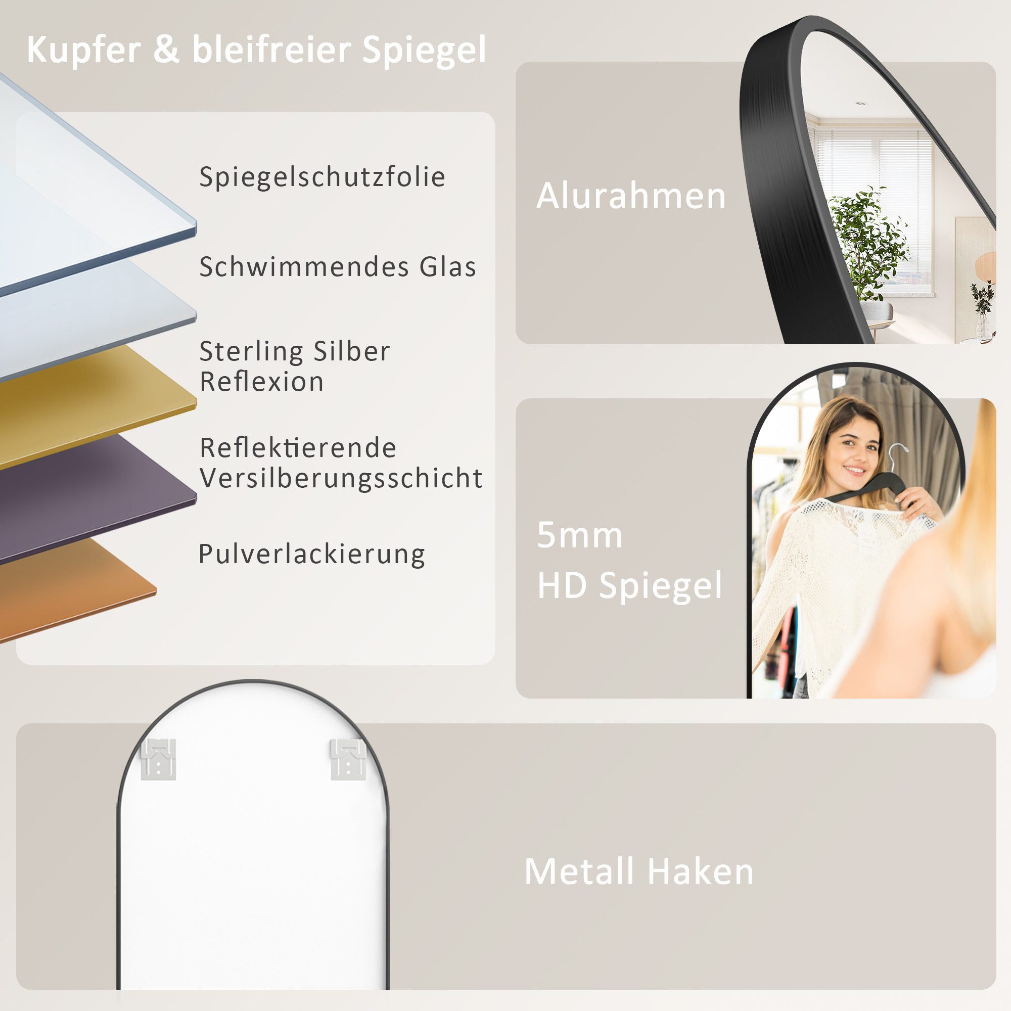 Hopibath Wandspiegel ganzkörper 180x80 160x50 150x50 140x40 (Bogenspiegel G günstig online kaufen
