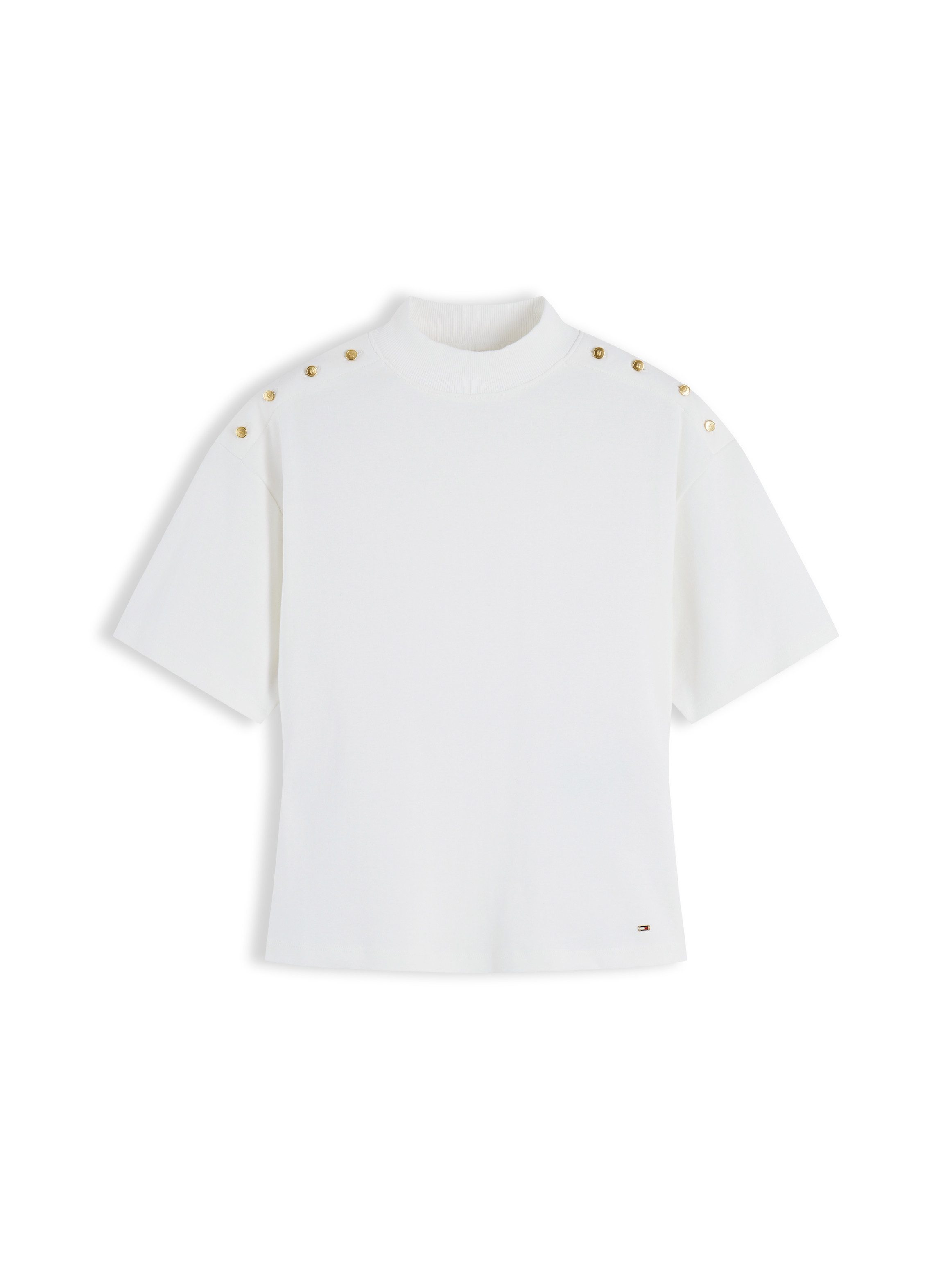 Tommy Hilfiger T-Shirt GOLD BUTTON HIGH-NK S/S TEE Baumwolle – Bild 5 von 5