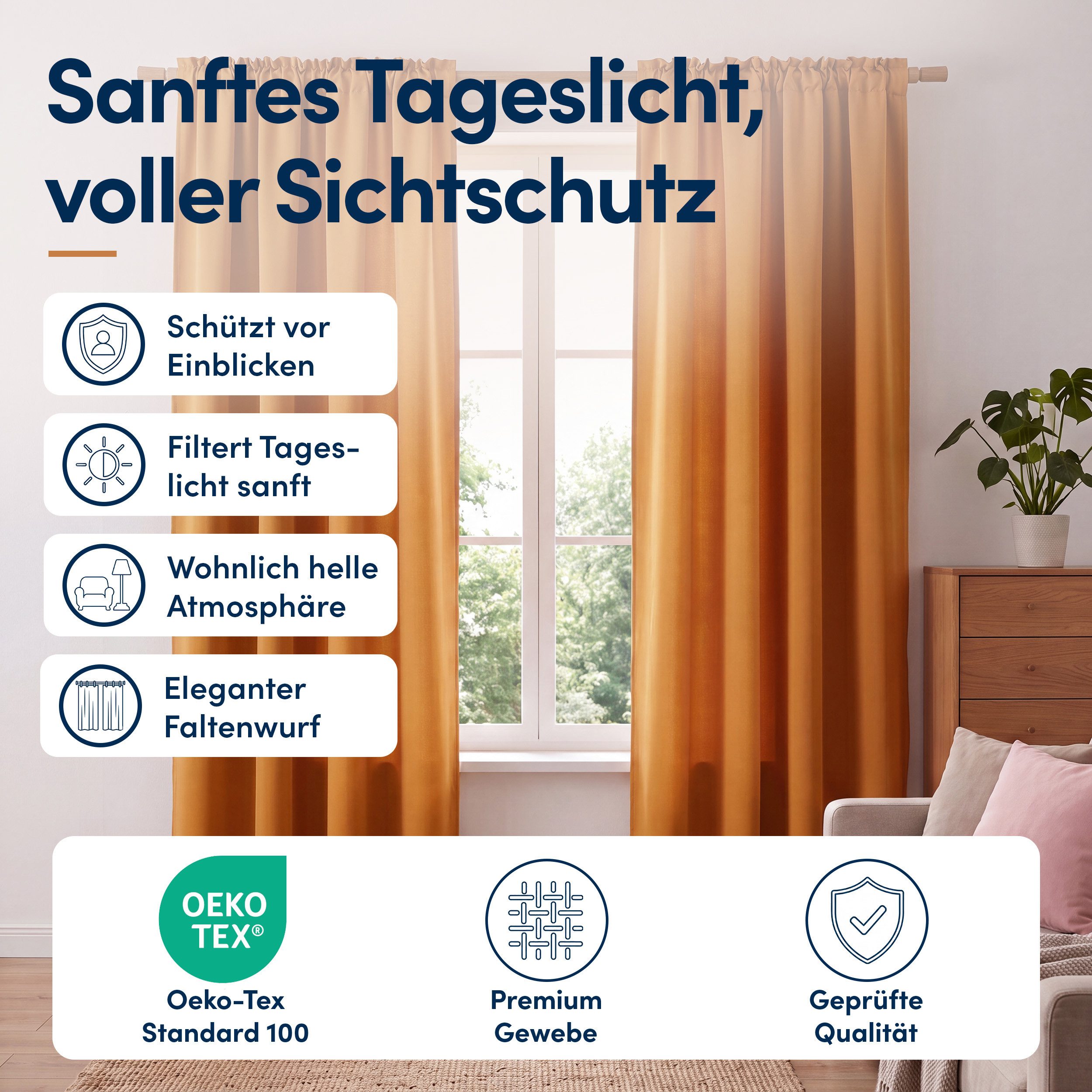 Stoffschmiede Gardine Blickdicht - Kräuselband & Ösen, Kräuselband – Bild 2 von 5