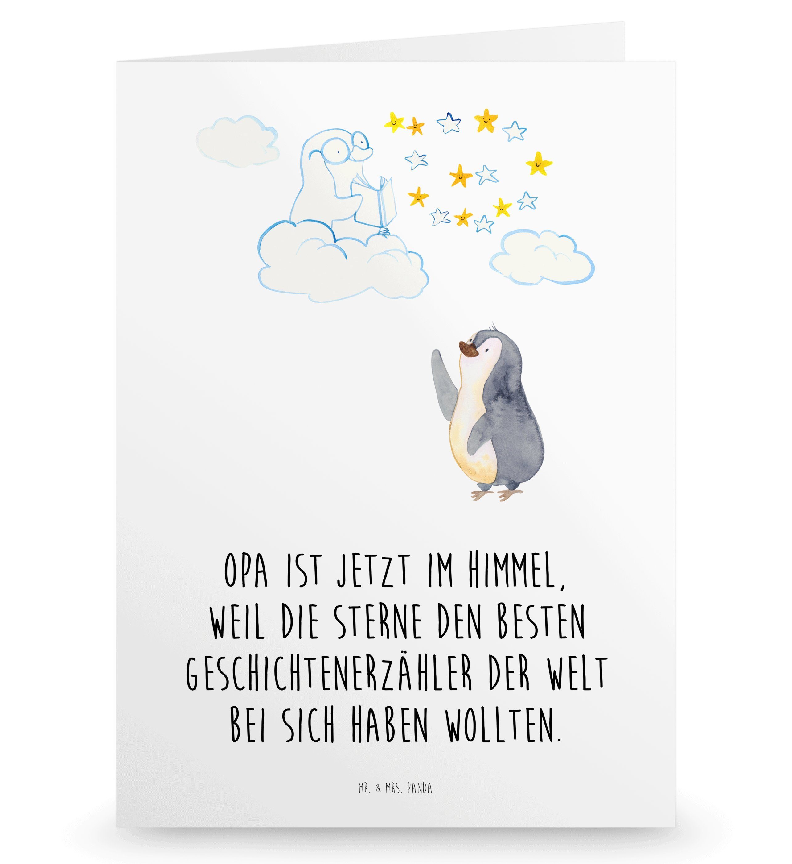 Mr. & Mrs. Panda Beileidskarte Pinguin Opa Sterne - Weiß - Kondolenzkarte, Karte, Trauersprüche, Bei
