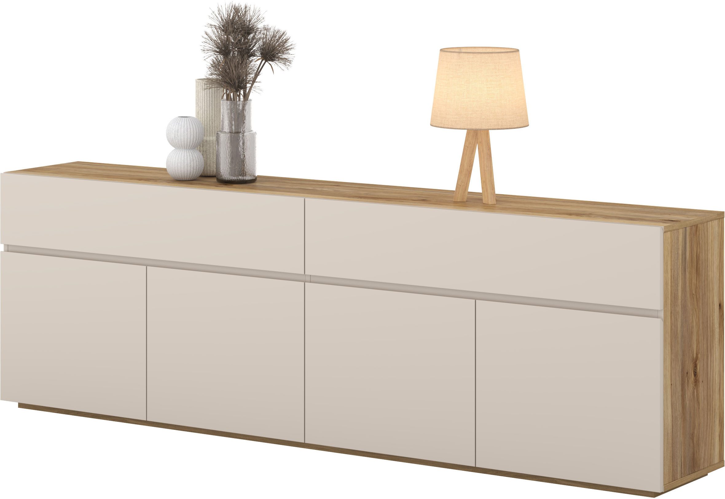OTTO home Sideboard Criss, Breite 200 cm moderne grifflose Kommode 4Türen/4SK, Schubladenkommode mit viel Stauraum, vielseitig einsetzbar