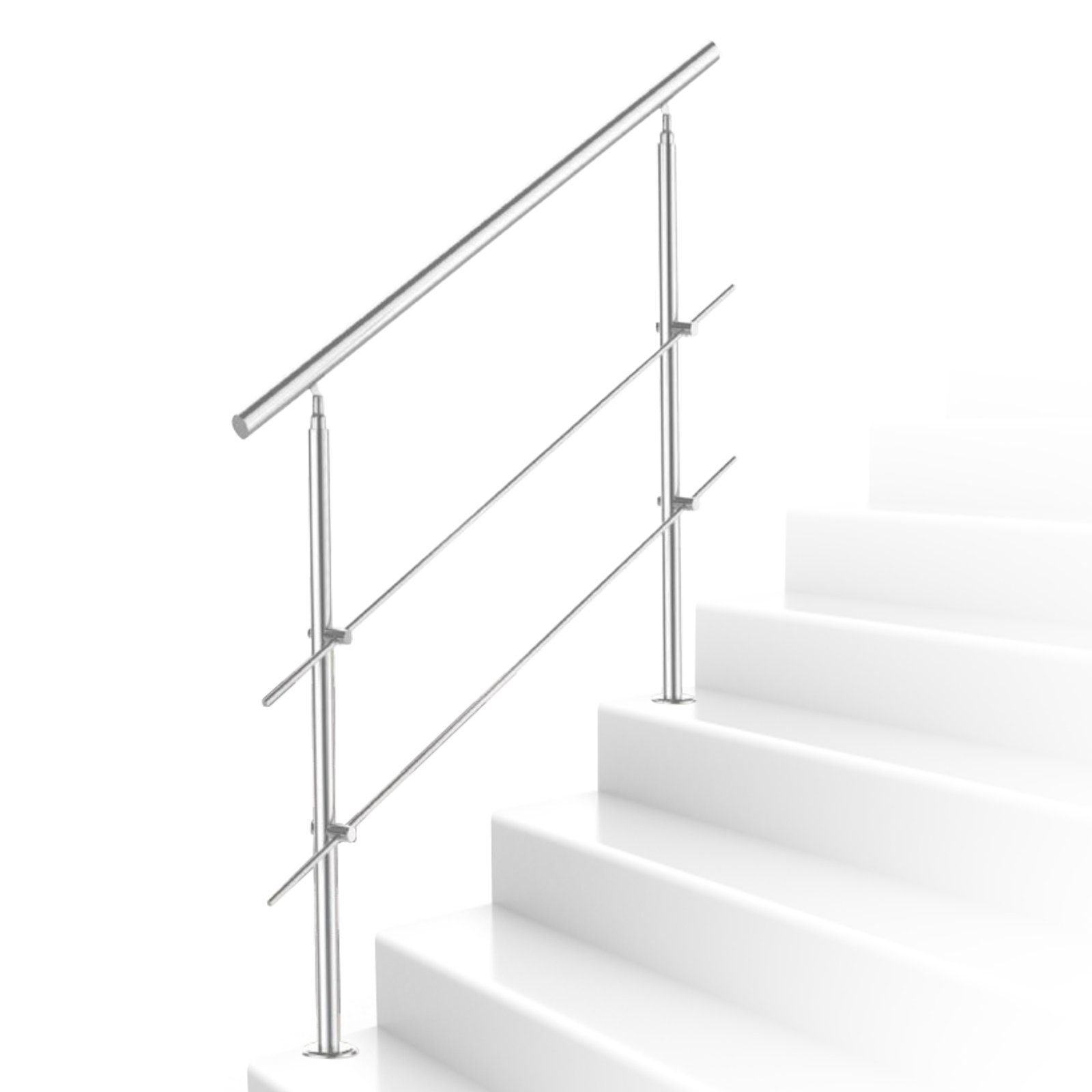 Clanmacy Treppengeländer Edelstahl Ø 42mm für Innen&Außen Treppenhaus 80 -160cm 0-5 Querstäbe, 80 cm Länge, mit 2 Pfosten, für Brüstung Balkon Garten