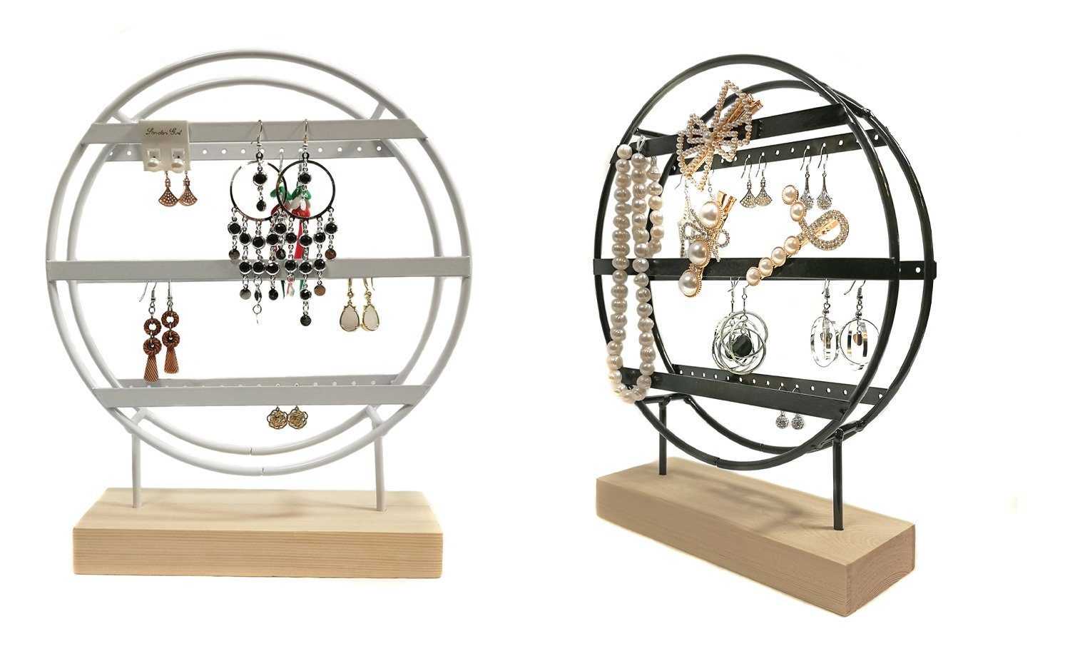 Yudu Schmuckständer Ohrringständer Ohrringhalter „Kreisform“ mit Holzstandfuss