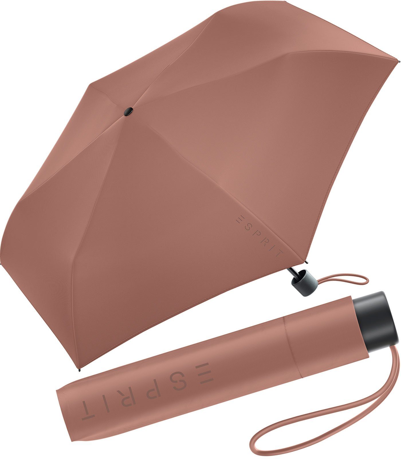 Esprit Langregenschirm Mini Regenschirm Damen Slimline HW 2023, in den neuen Trendfarben - chutney braun