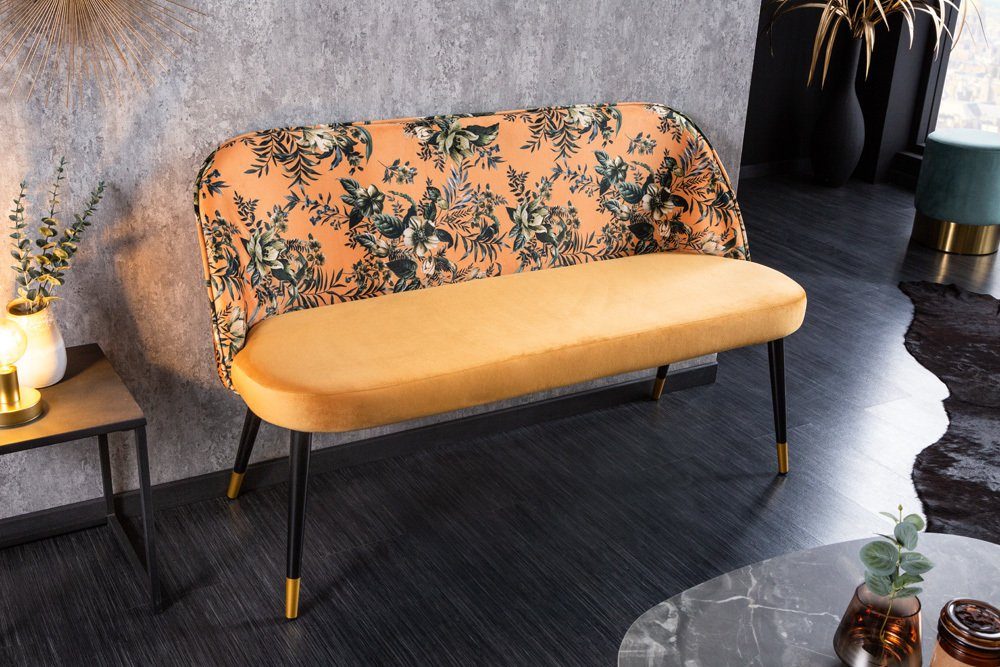 riess-ambiente Sitzbank PRÊT-À-PORTER gelb / schwarz (Einzelartikel, 1-St), Wohnzimmer · Samt · Metall · florales Design · Retro – Bild 2 von 5