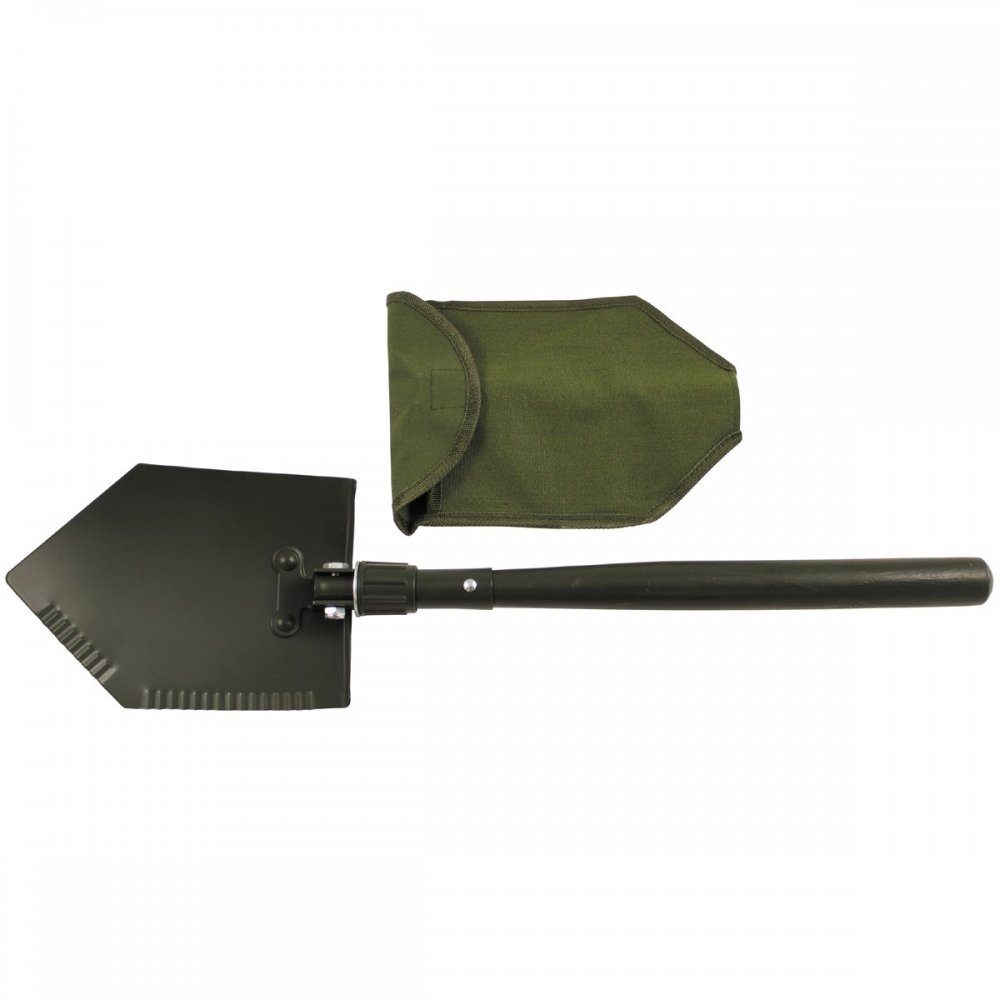 MFH Spaten Klappspaten, Holzstiel, oliv, PVC Hülle, 2-teilig, (Set), zusammenklappbar durch Drehverschluss mit Feder