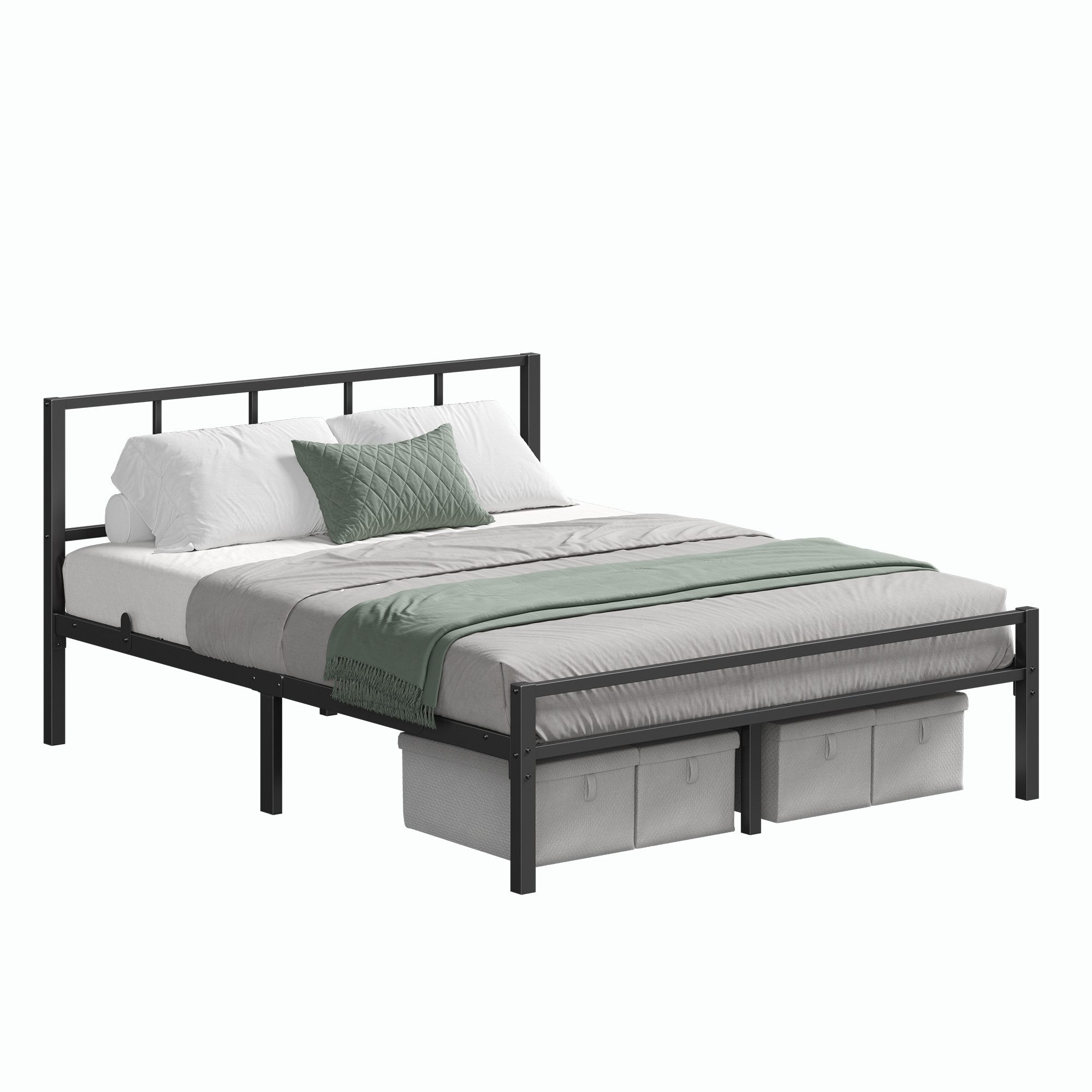 VASAGLE Bettgestell, Metallbett, stabiler Bettrahmen mit Kopfteil und Lattenrost