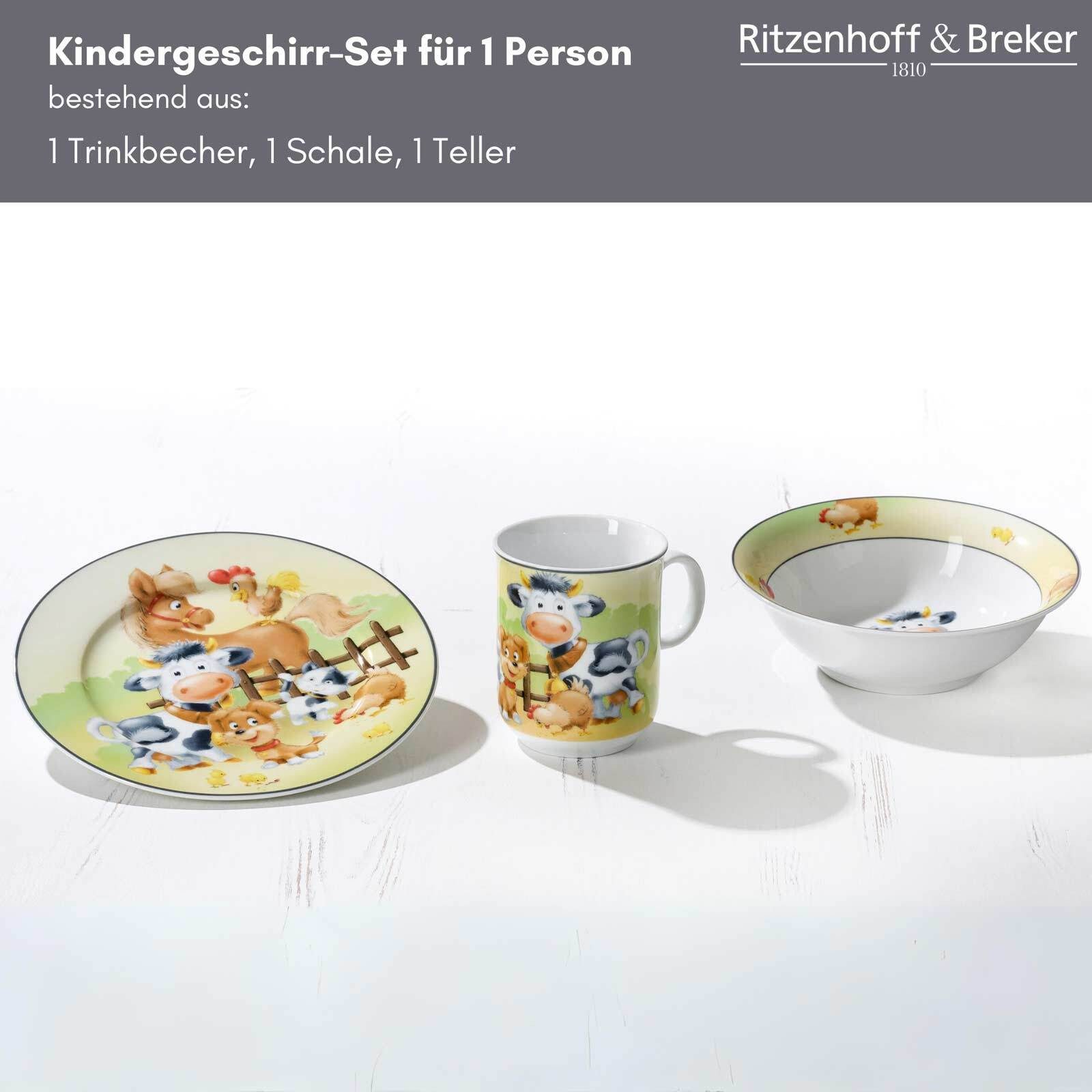 Ritzenhoff & Breker Kindergeschirr-Set Hoftiere Kindergeschirr (3-tlg), Porzellan