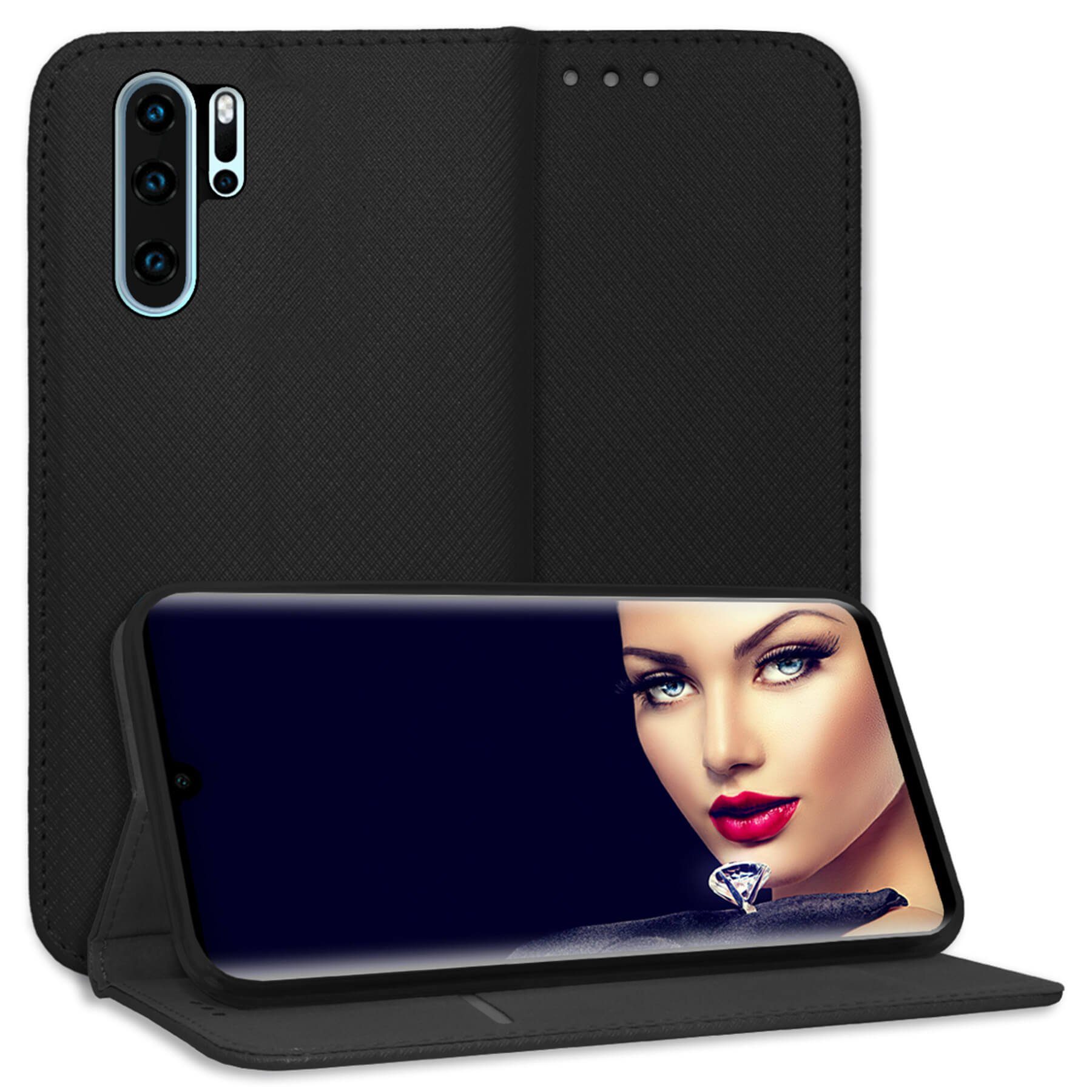 mtb more energy Smartphone-Hülle Smart Magnet für Huawei P30 Pro, Schwarz, Bookstyle Klapphülle Cover Wallet Case aus Kunstleder