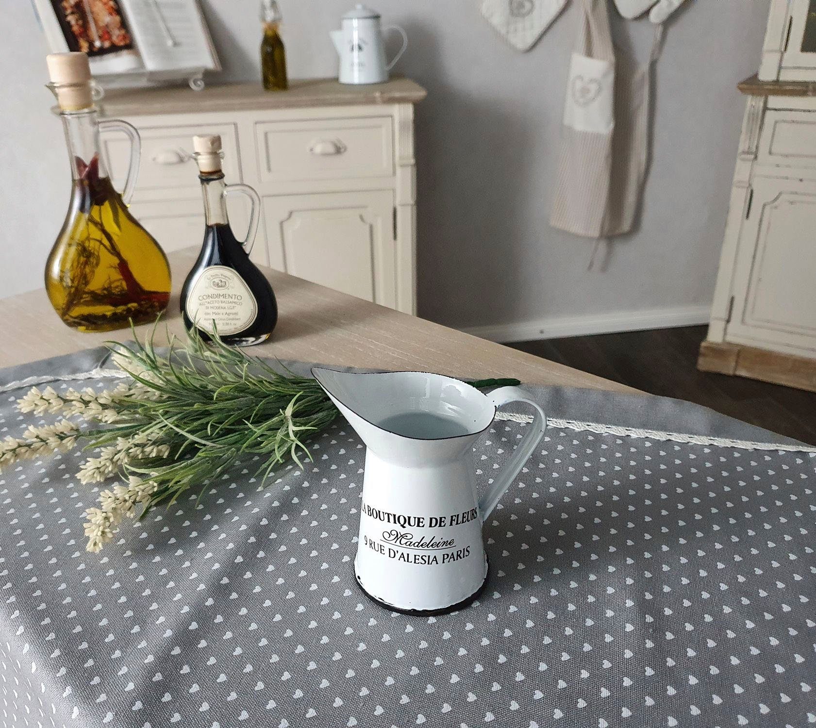 Ambiente Haus Kanne Krug aus Emaille klein in antikweiß, (1-St), für In- u. Outdoor, Krug mit schwarzem französischem Aufdruck