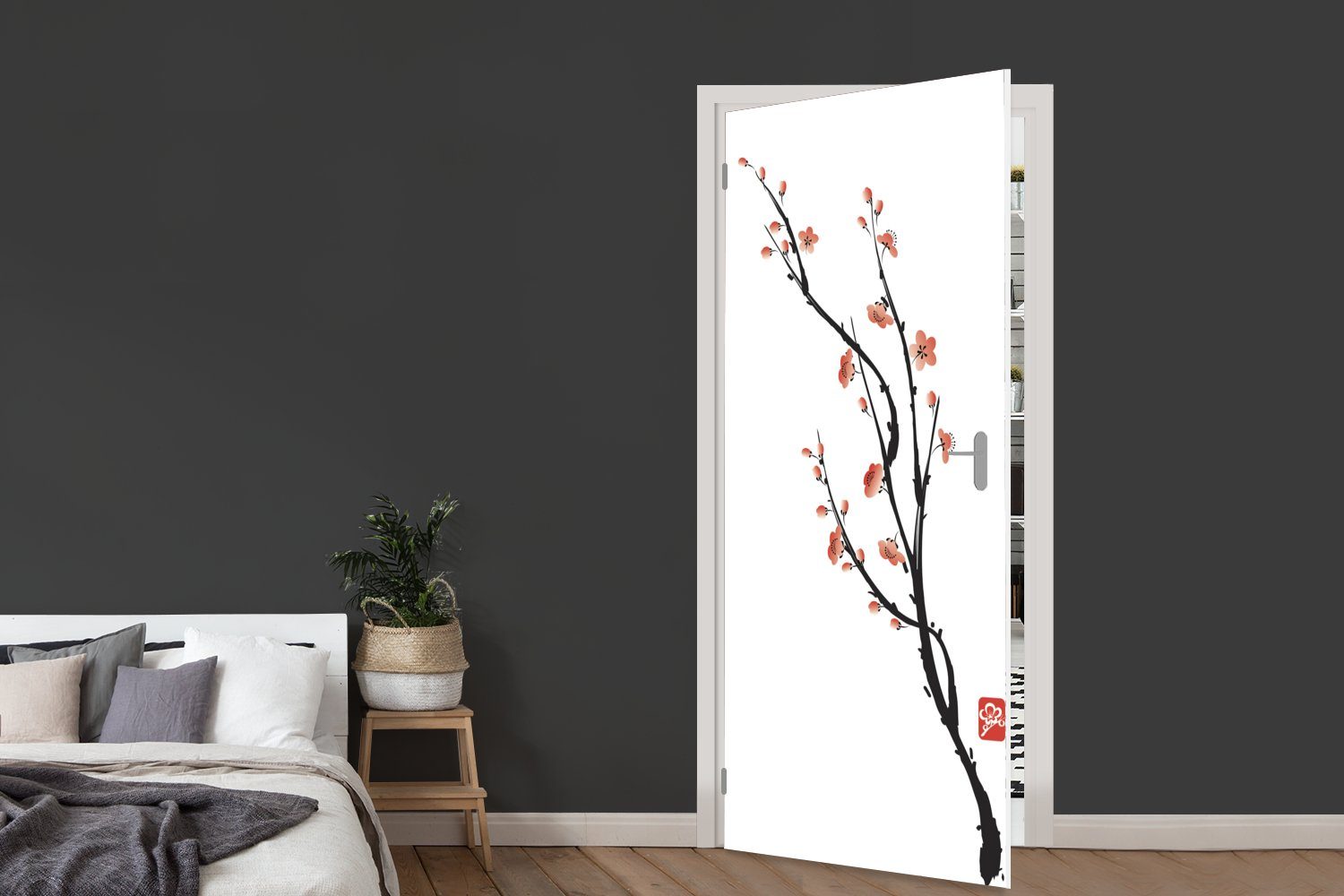 Illustration für bedruckt, Türaufkleber, MuchoWow St), Matt, 75x205 cm Türtapete Sakura, (1 - Fototapete Asiatisch Tür, -