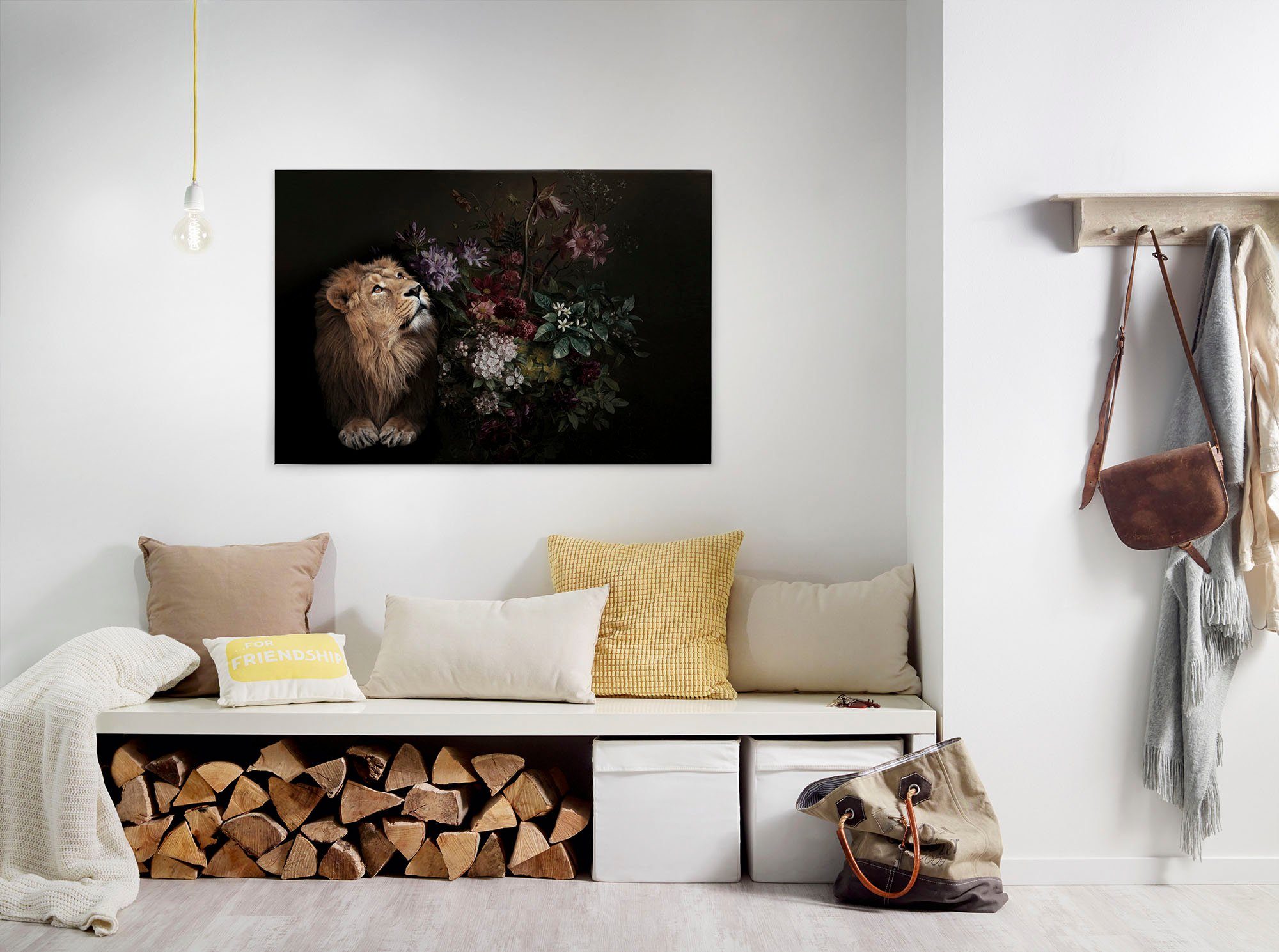 A.S. Création Leinwandbild wildlife, Tiere (1 St), Keilrahmen Bild Blumen Floral Rosen schwarz, beige, rot