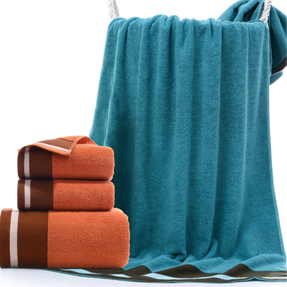 und Jormftte Handtuch Handtücher Set-2xHandtuch,1xBadetuch,saugfähig Orange zu Hause weich,für Set