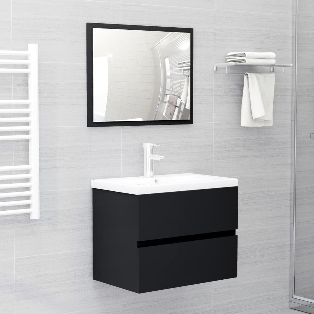 vidaXL Einbaubecken Holzwerkstoff Badezimmerspiegelschrank (1-St) mit Waschbeckenunterschrank Schwarz