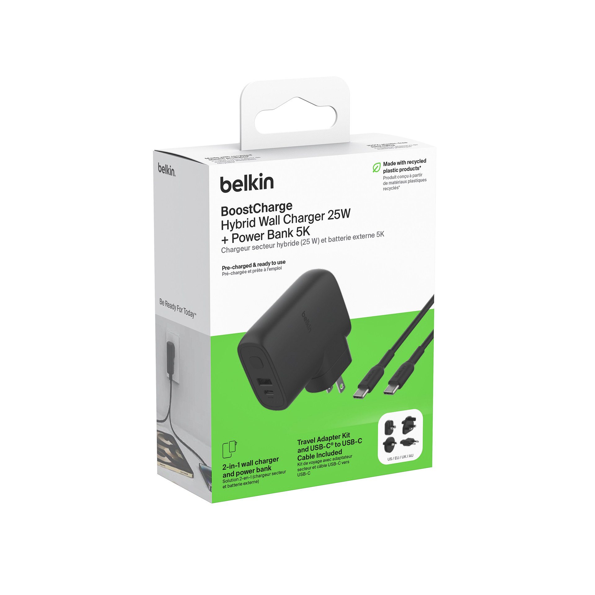 Belkin BoostCharge Hybrid-Ladegerät (25 W) mit Powerbank 5K Smartphone-Ladegerät (geeignet für Apple iPhone/iPad, Samsung Galaxy, Google Pixel)