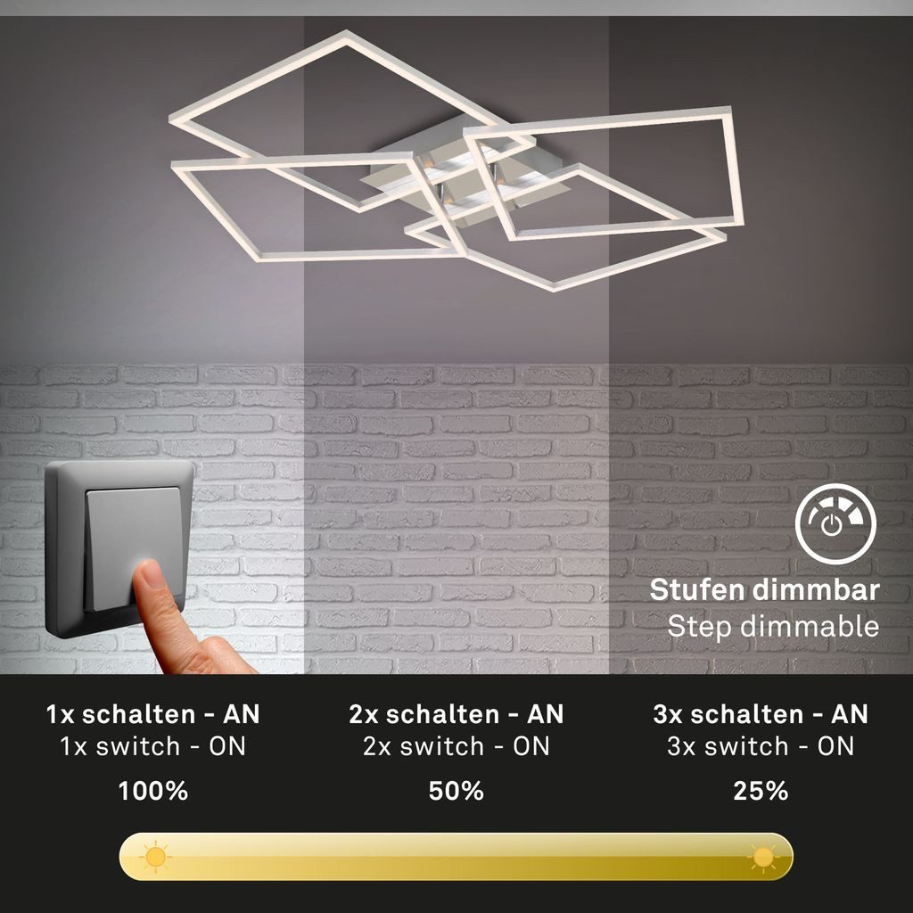 Briloner Leuchten Wandleuchte 3131-018, Dimmfunktion, LED fest integriert, 2700K - Extra-Warmweiß, Memory, in Stufen dimmbar, schwenkbar, Warmweiß, aluminium