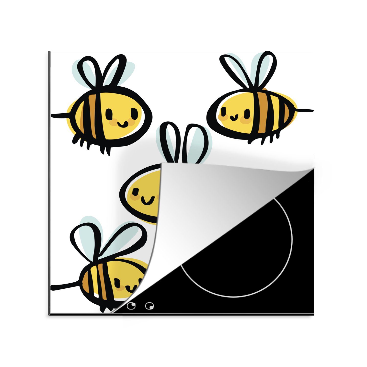 MuchoWow Herdblende-/Abdeckplatte Eine Illustration von fünf Bienen, Vinyl, (1 tlg), 78x78 cm, Ceranfeldabdeckung, Arbeitsplatte für küche