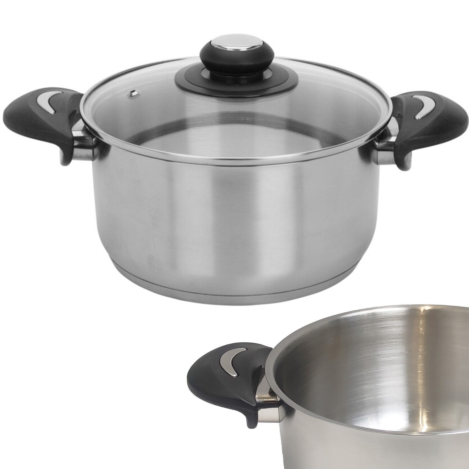 Koopman Kochtopf Edelstahl Universal Topf Ø 20 cm Glasdeckel 2700 ml, Edelstahl (1-tlg), 2700ml, Kasserolle, Suppentopf, Edelstahl, Glasdeckel