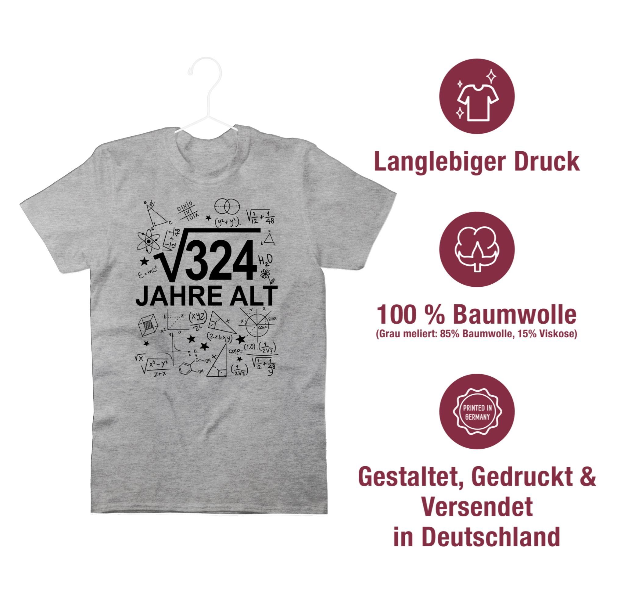 Shirtracer T-Shirt 18. alt Geburtstag meliert schwarz Grau Jahre (Wurzel 3 Achtzehn 324)