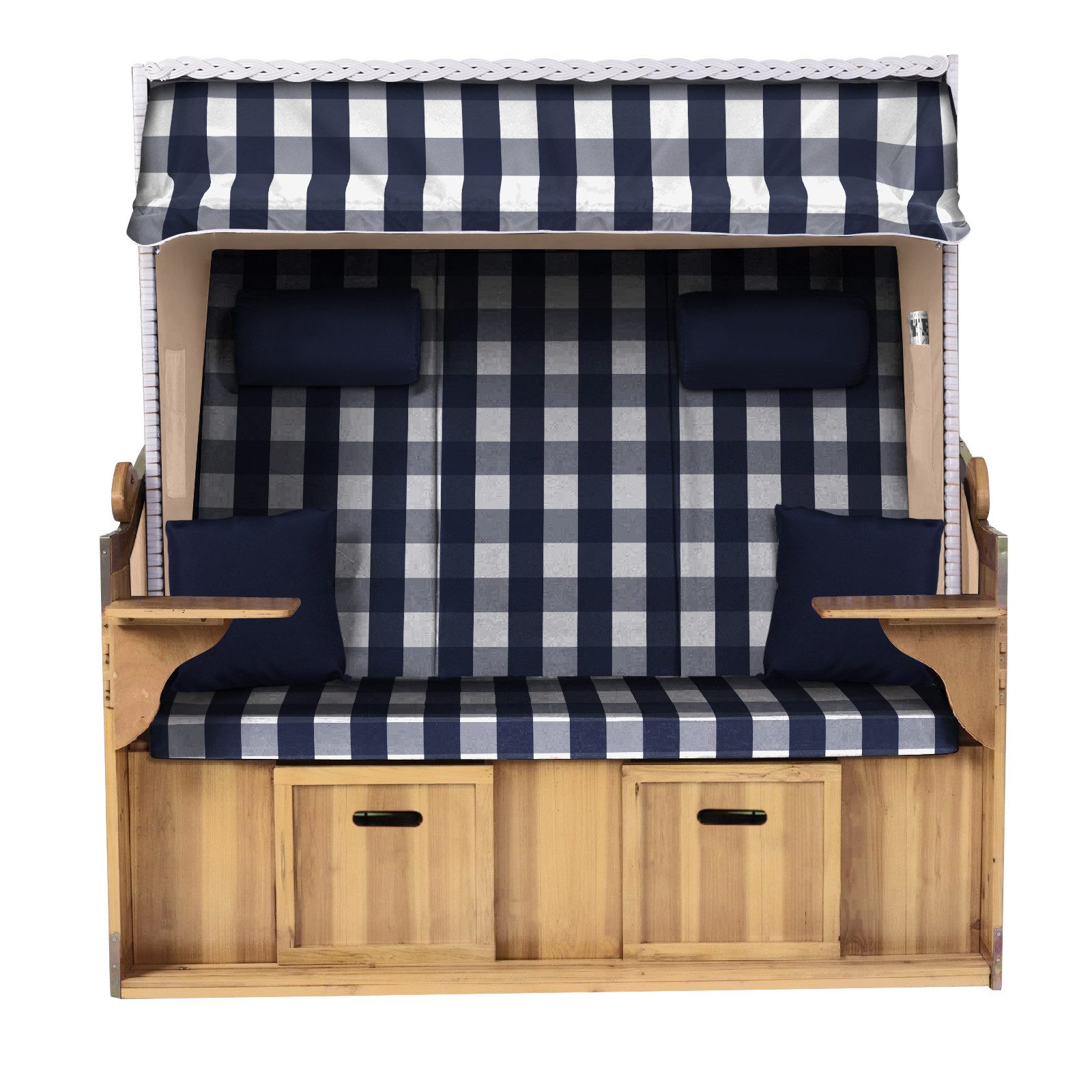 Strandkorb Hanse Strandkorb Strandkorb XXL Ostsee 2,5-Sitzer Volllieger Weiß Blau, BxTxH: 150x80x160 cm, Ostsee XXL Volllieger, Ostsee 2,5-Sitzer Modell 2025, Stabiles Wacholder mit handgefertigtem Polyrattangeflecht