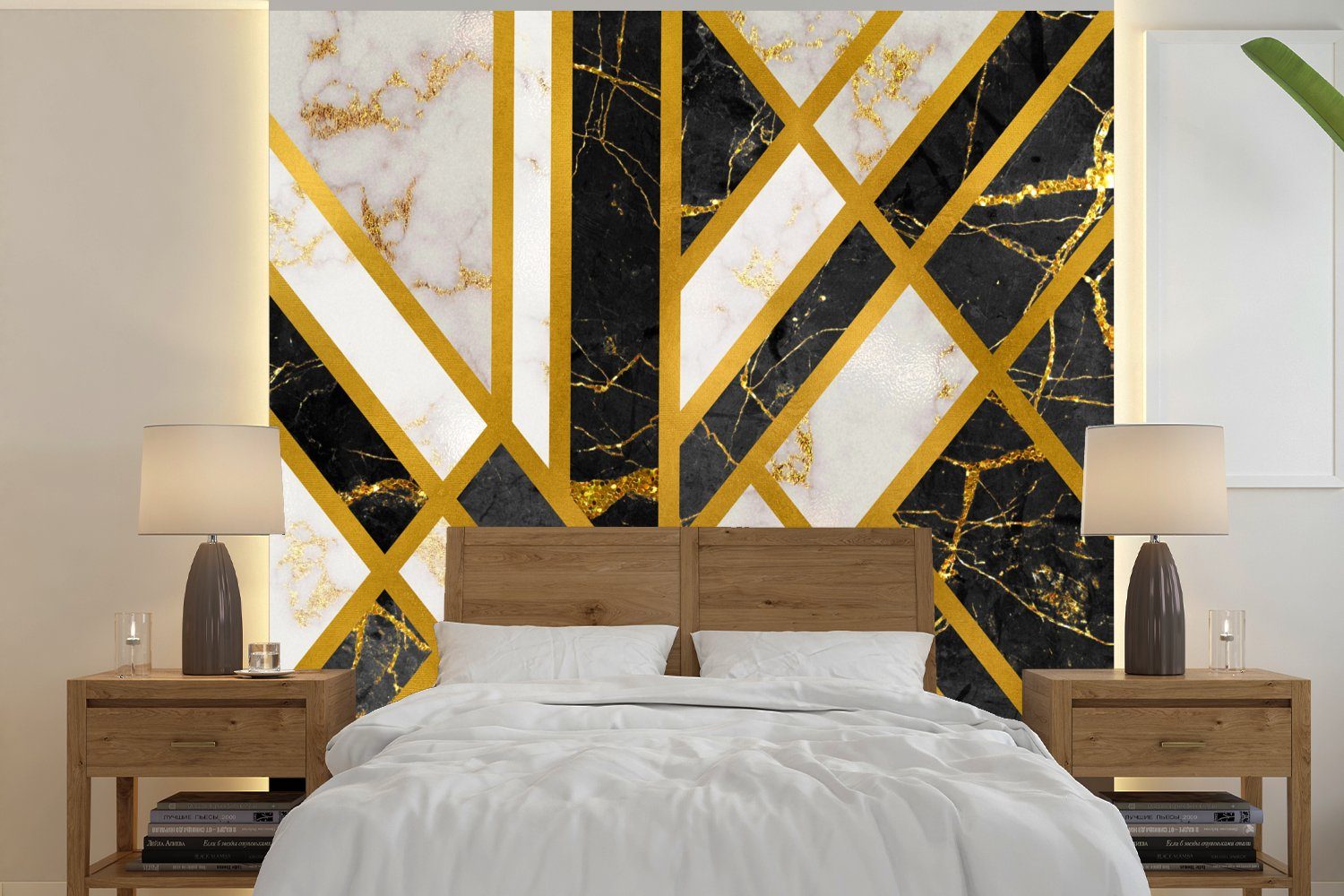 MuchoWow Fototapete Marmor - Gold - Luxus, Matt, bedruckt, (4 St), Vliestapete für Wohnzimmer Schlafzimmer Küche, Fototapete