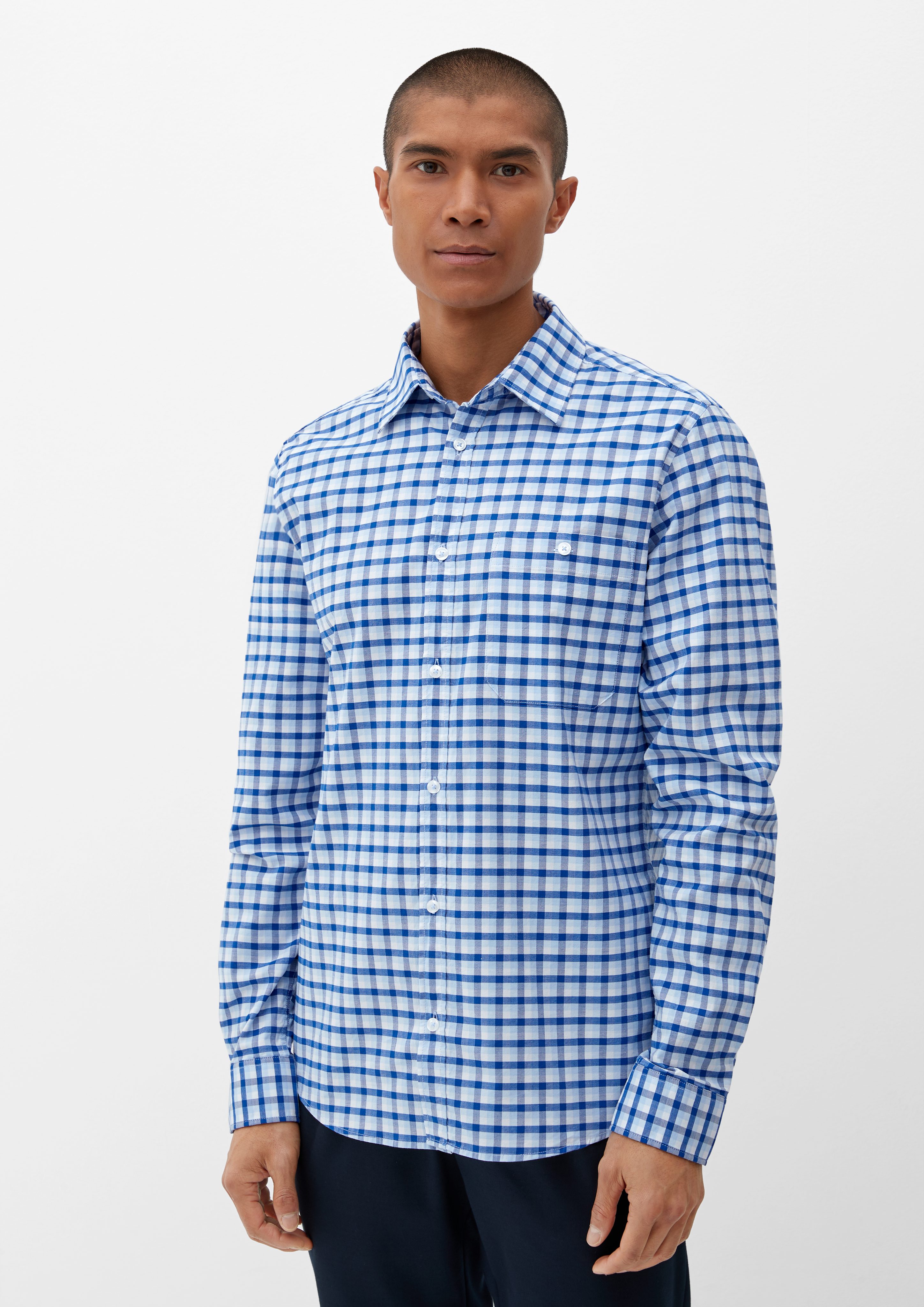 Slim: Langarmhemd hellblau Baumwollstretch aus Karohemd s.Oliver