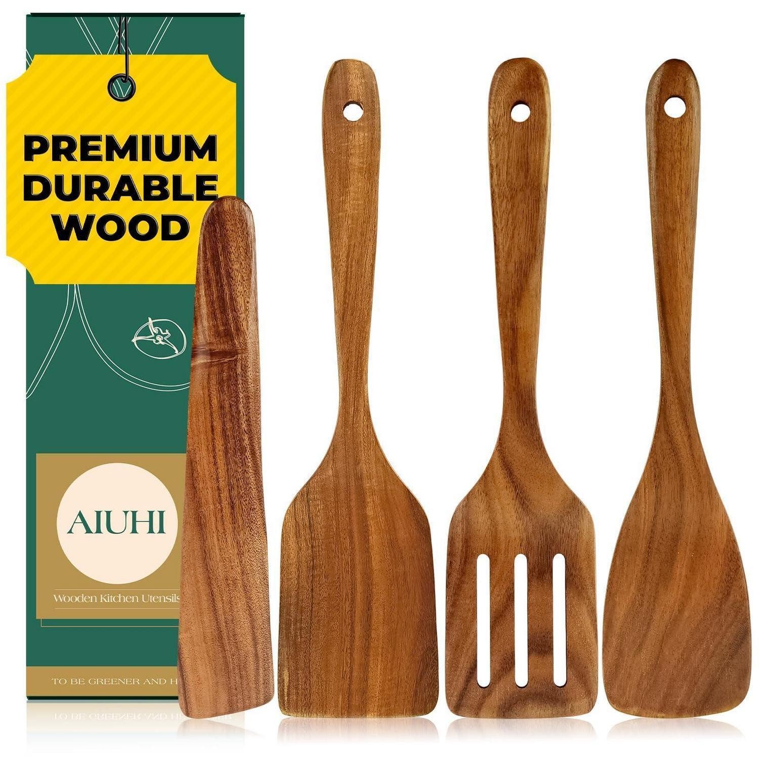 LuxusKollektion Pfannenwender Holzspatel 4er Set Teak naturfarben