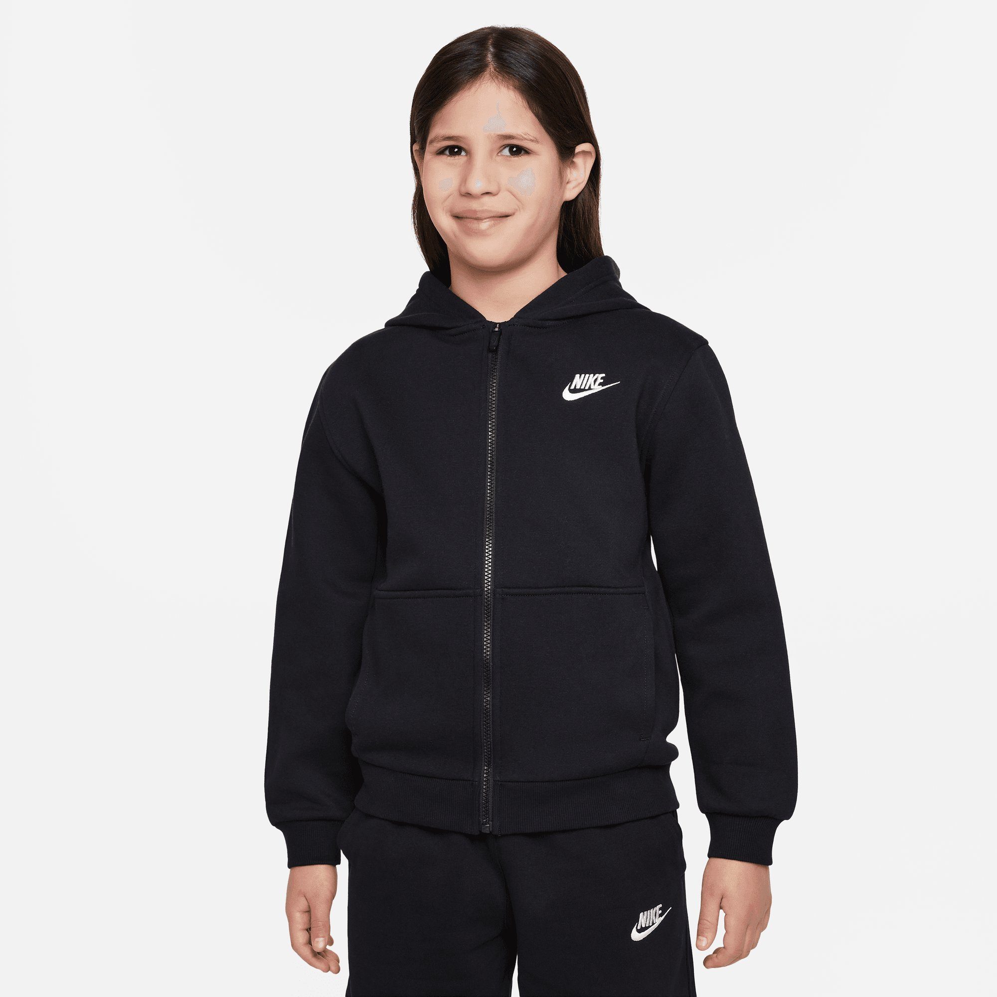 Nike Sportswear CLUB KIDS' Kapuzensweatjacke FLEECE BIG BLACK/WHITE FULL-ZIP HOODIE