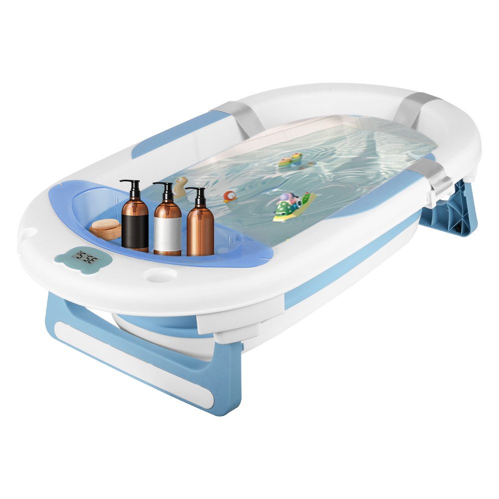 JEOBEST Babybadewanne Baby Badewanne mit Integriertem Thermometer, Faltbare Babybadewanne mit Rutschfester Matte und Abflussloch