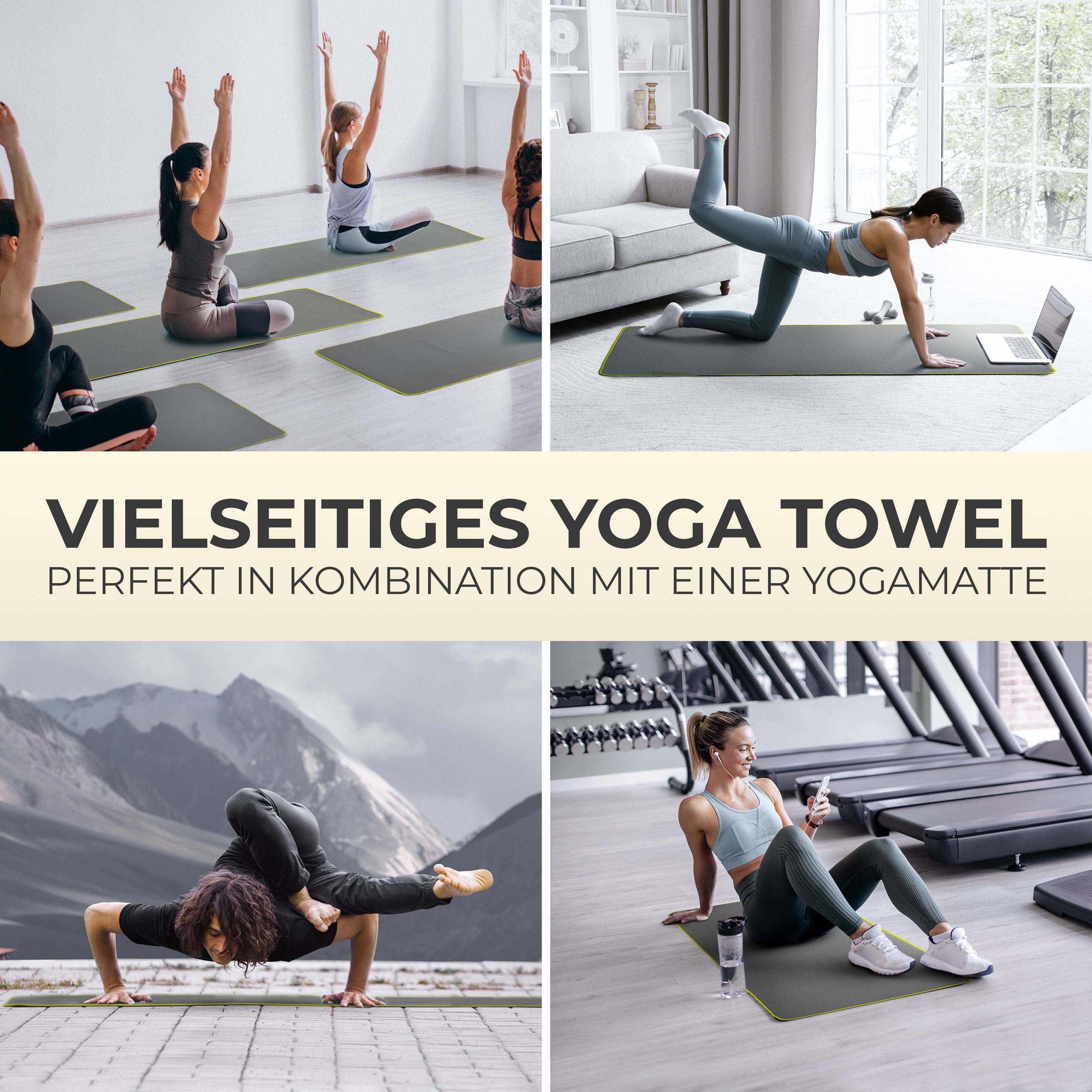NirvanaShape Sporthandtuch Yoga Handtuch mit Antirutsch-Noppen, Yogatuch-Auflage für Yogamatte, Microfaser, +Yoga Einführungs eBook, Yogatuch-Auflage Saugstark, Hygienisch