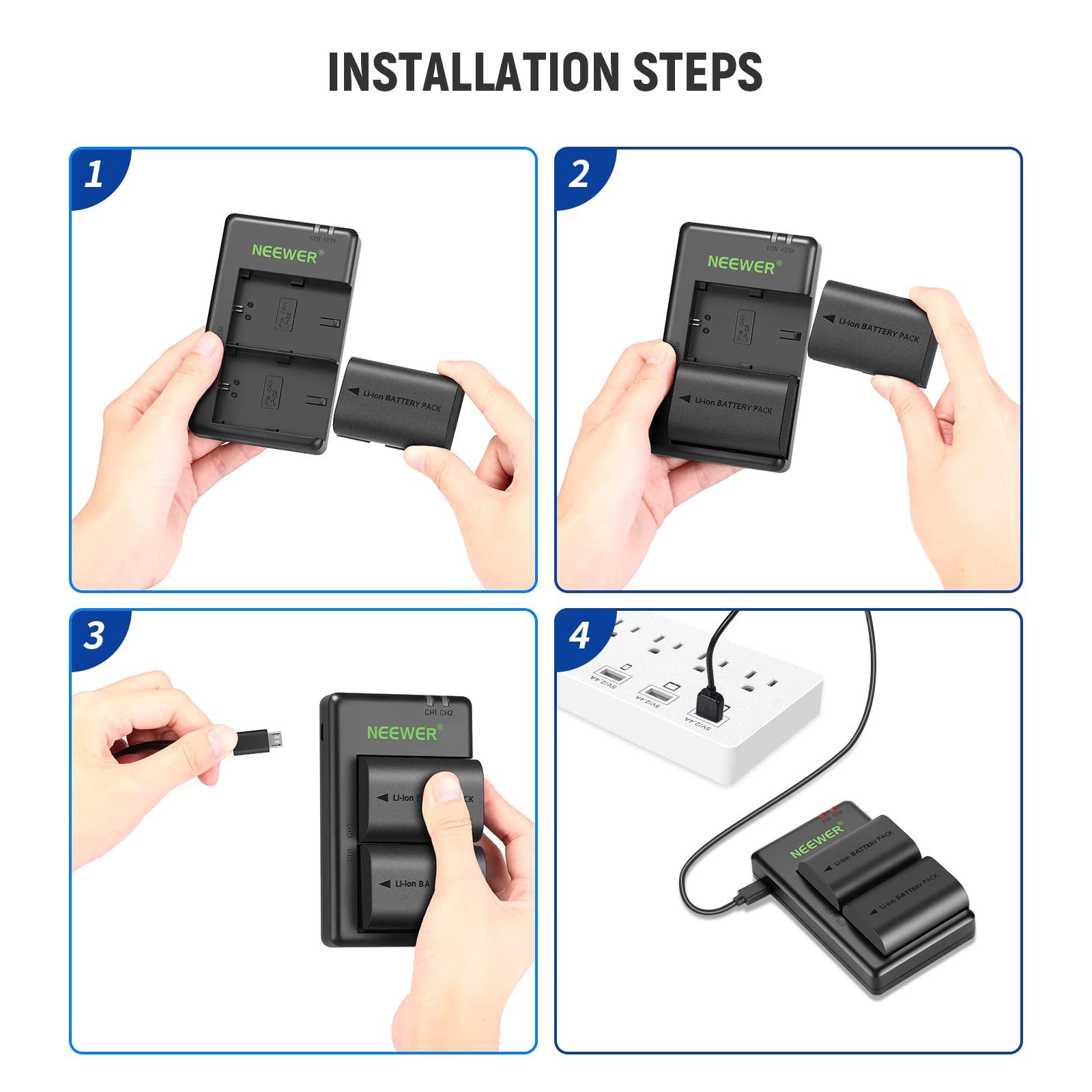 Neewer LP-E6NH Akku+Ladegerät, 2er-Set, kompatibel mit Canon EOS Kamera-Akku D 2250 mAh