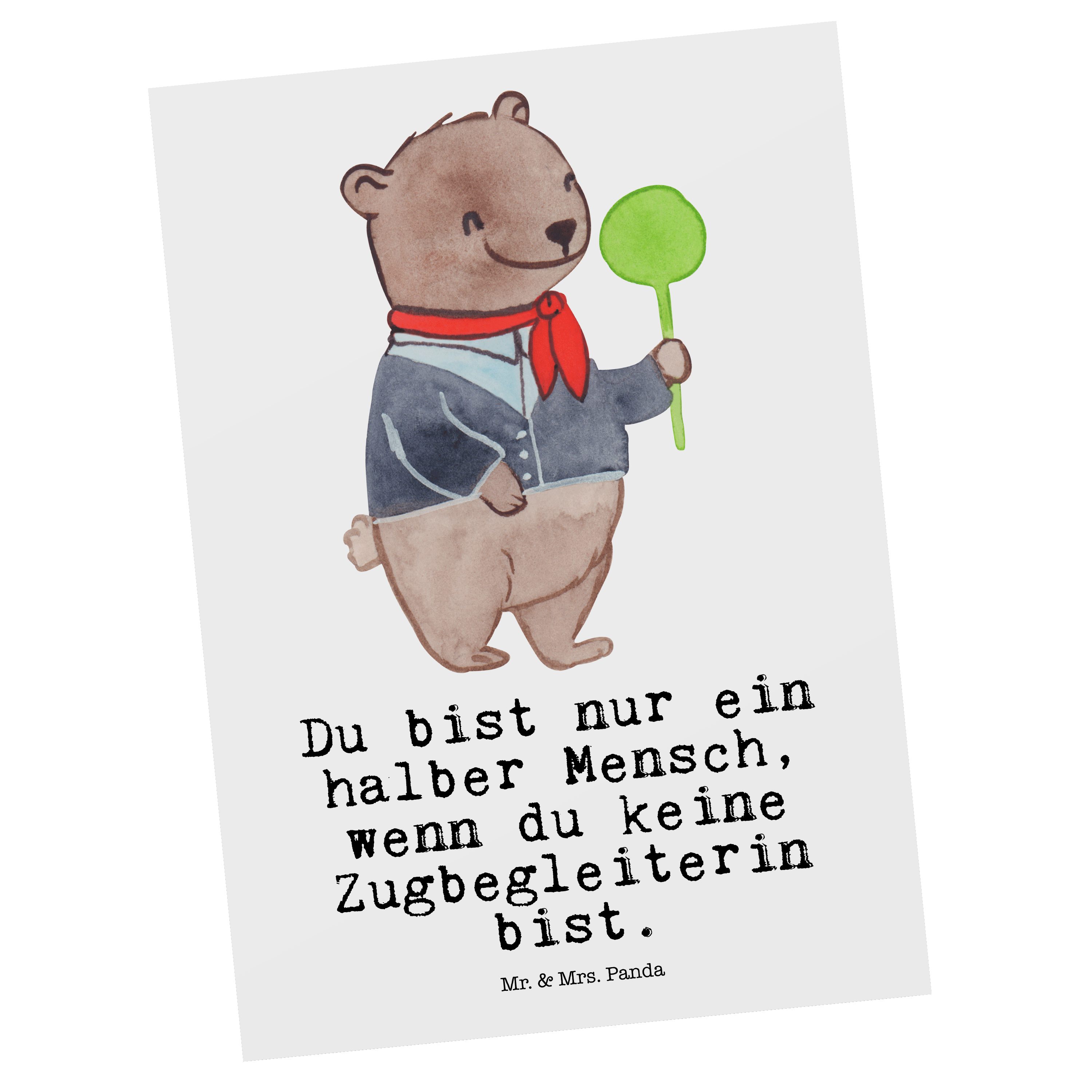 Mr. & Mrs. Panda Postkarte Zugbegleiterin mit Herz - Weiß - Geschenk, Dankeschön, Geburtstagskar