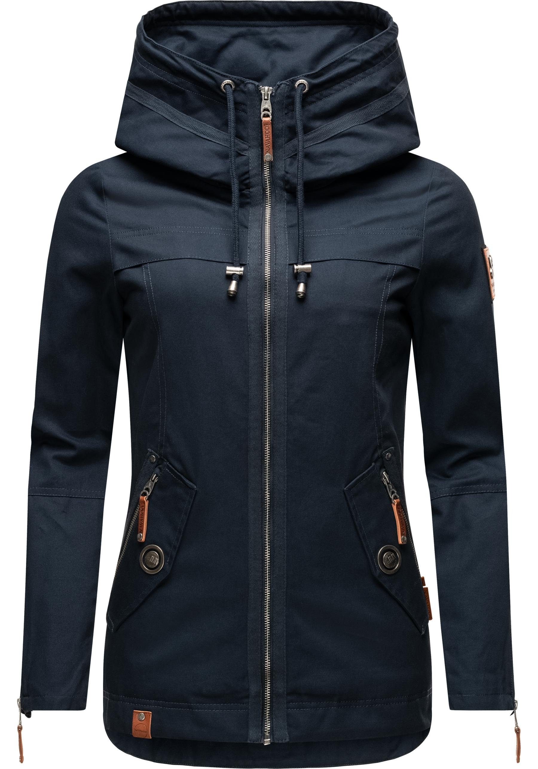 mit Navahoo Baumwolle Outdoorjacke blau Damen Kapuze Wekoo Übergangsparka moderner aus