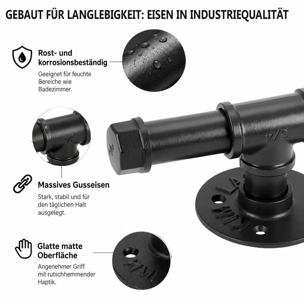 BlingBin Treppengeländer Treppenhandlauf aus Metall, Wandmontage Industrieller Handlauf, 50 cm Länge, Wandmontiertes Geländer, 27-tlg., 50 cm - 2,5 cm Durchmess – Bild 4 von 5