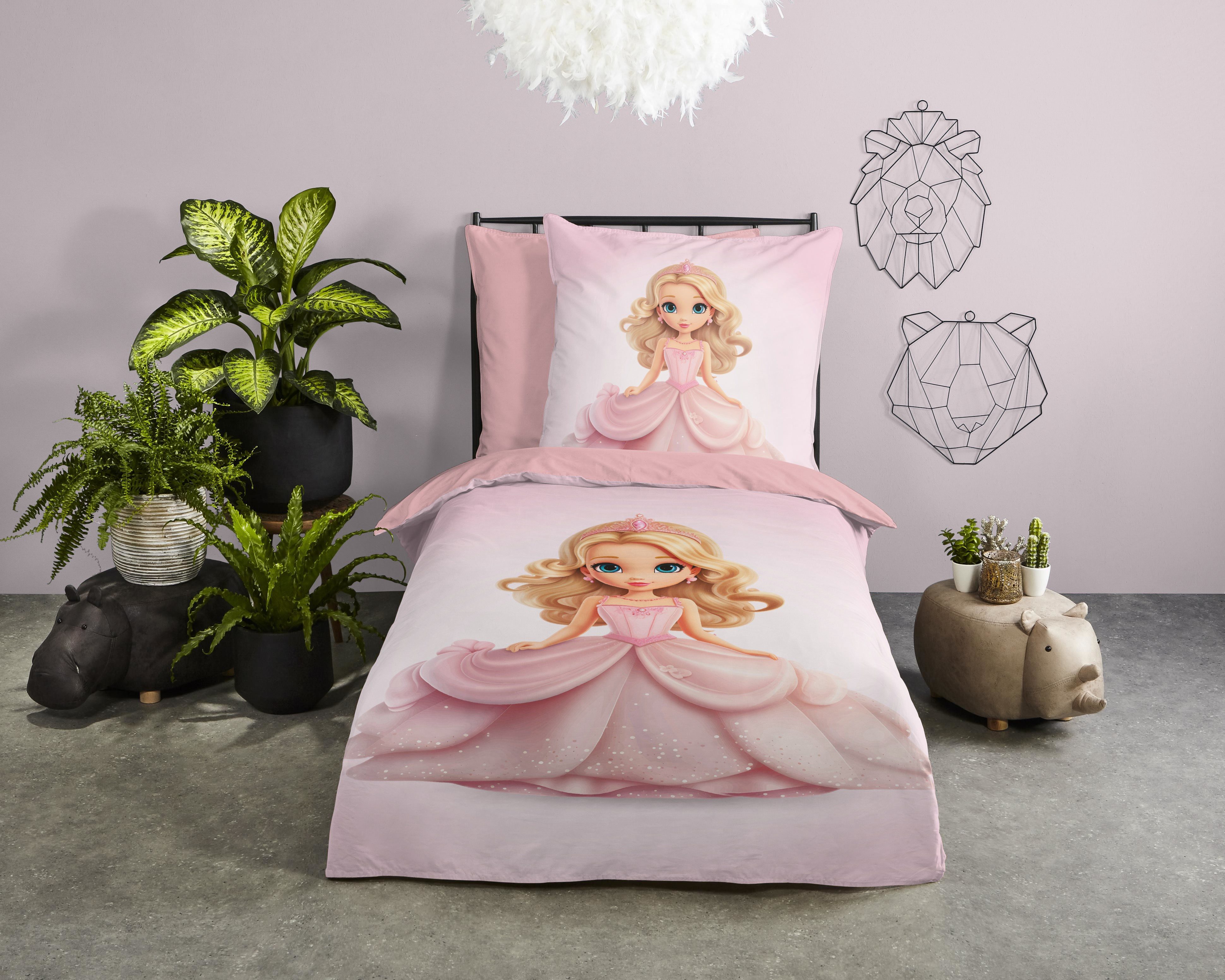 PURE luxury collection Kinderbettwäsche Bellas, Microfaser, 2 teilig, Mikrofaser, 135x200, 2 Teilig, Wendeoptik, Kind, Mädchen, Prinzessin
