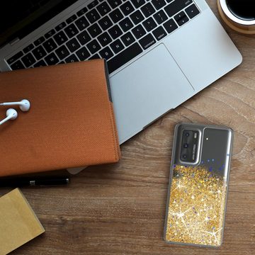 EAZY CASE Handyhülle Liquid Glittery Case für Huawei P40 6,1 Zoll, Durchsichtig Back Case Handy Softcase Silikonhülle Glitzer Cover Gold