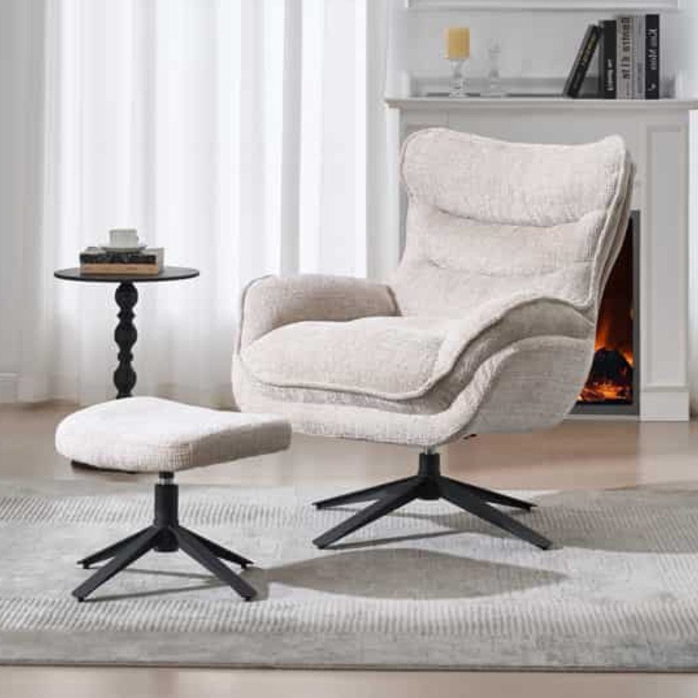 LebensWohnArt Sessel Drehbarer Loungesessel HEAVEN champagner-beige Strukturstoff