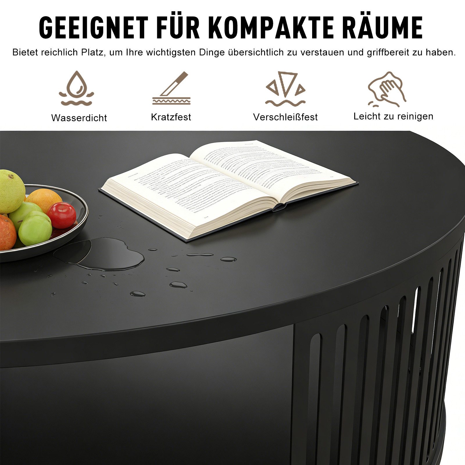 TWSOUL Couchtisch Runder Couchtisch mit Ablage, Metall Wohnzimmertisch Ø75 cm, 2-Etagen Sofatisch Schwarz, Moderner Wohnzimmertisch mit Stauraum