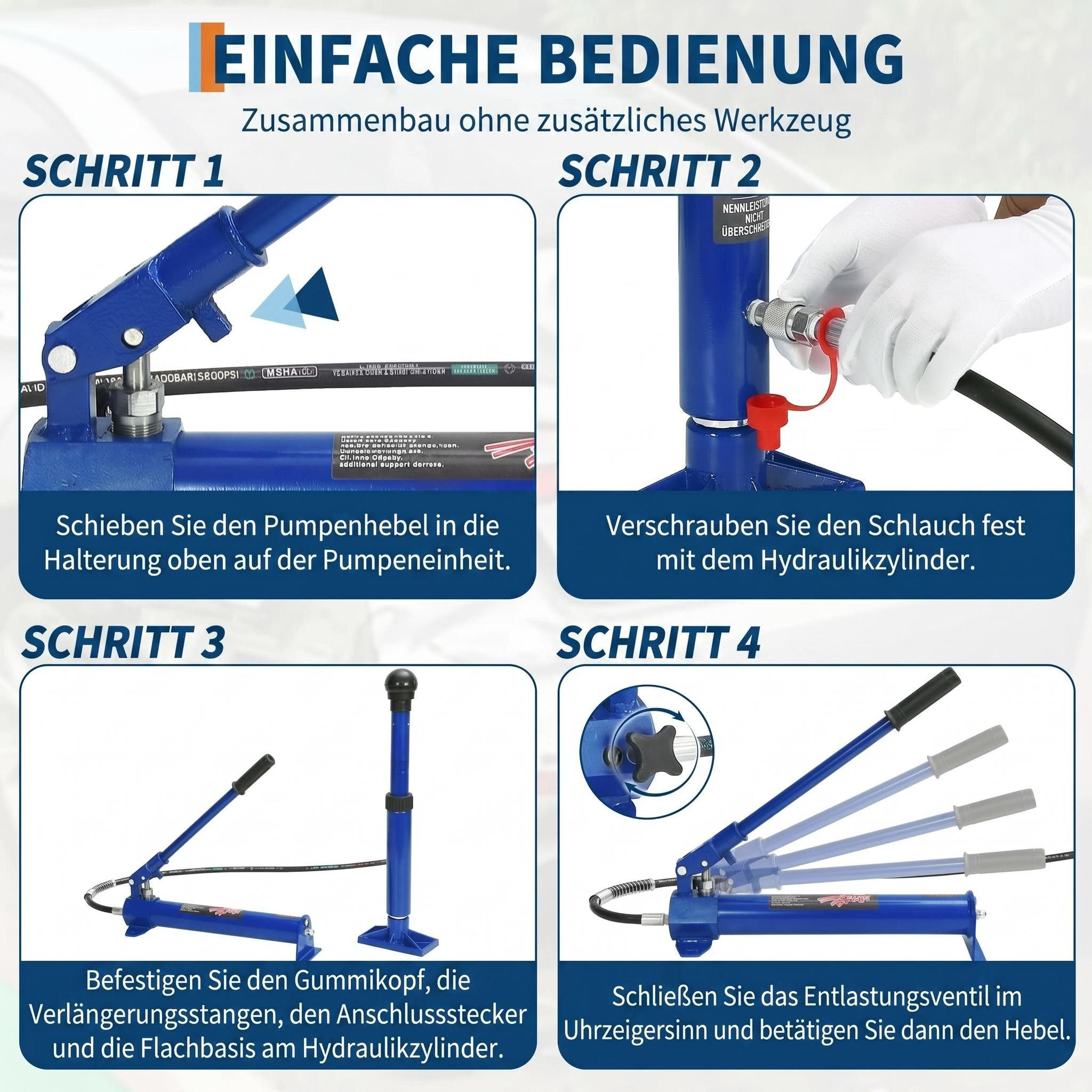 GarveeMore Wagenheber Hydraulischer Karosserie-Richtsatz (Porta Power) aus Stahl, getrennte Hydraulikpumpe & Zylinder, mit Kunststoff-Transportkoffer – Bild 4 von 5