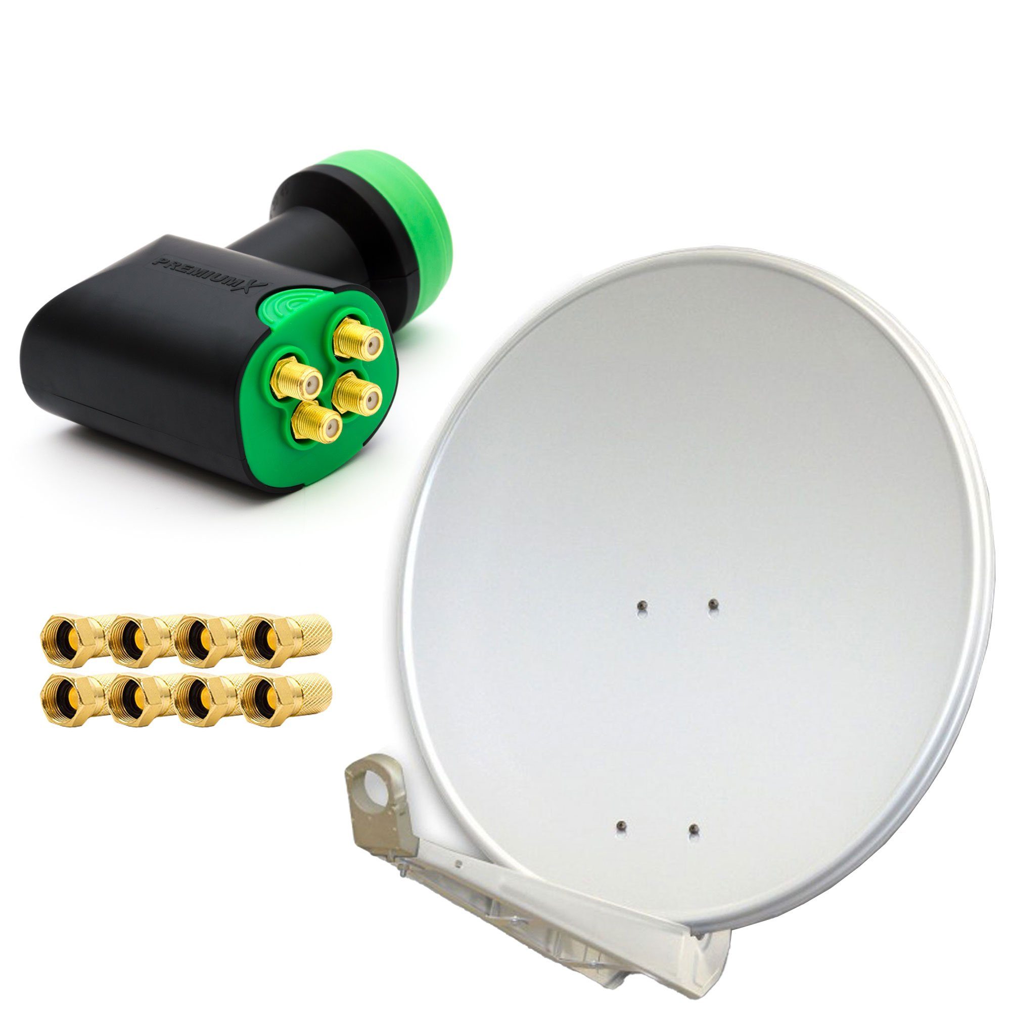 PremiumX DELUXE SAT Anlage für 4 Empfänger 85cm ALU Hellgrau Quad LNB SAT-Antenne