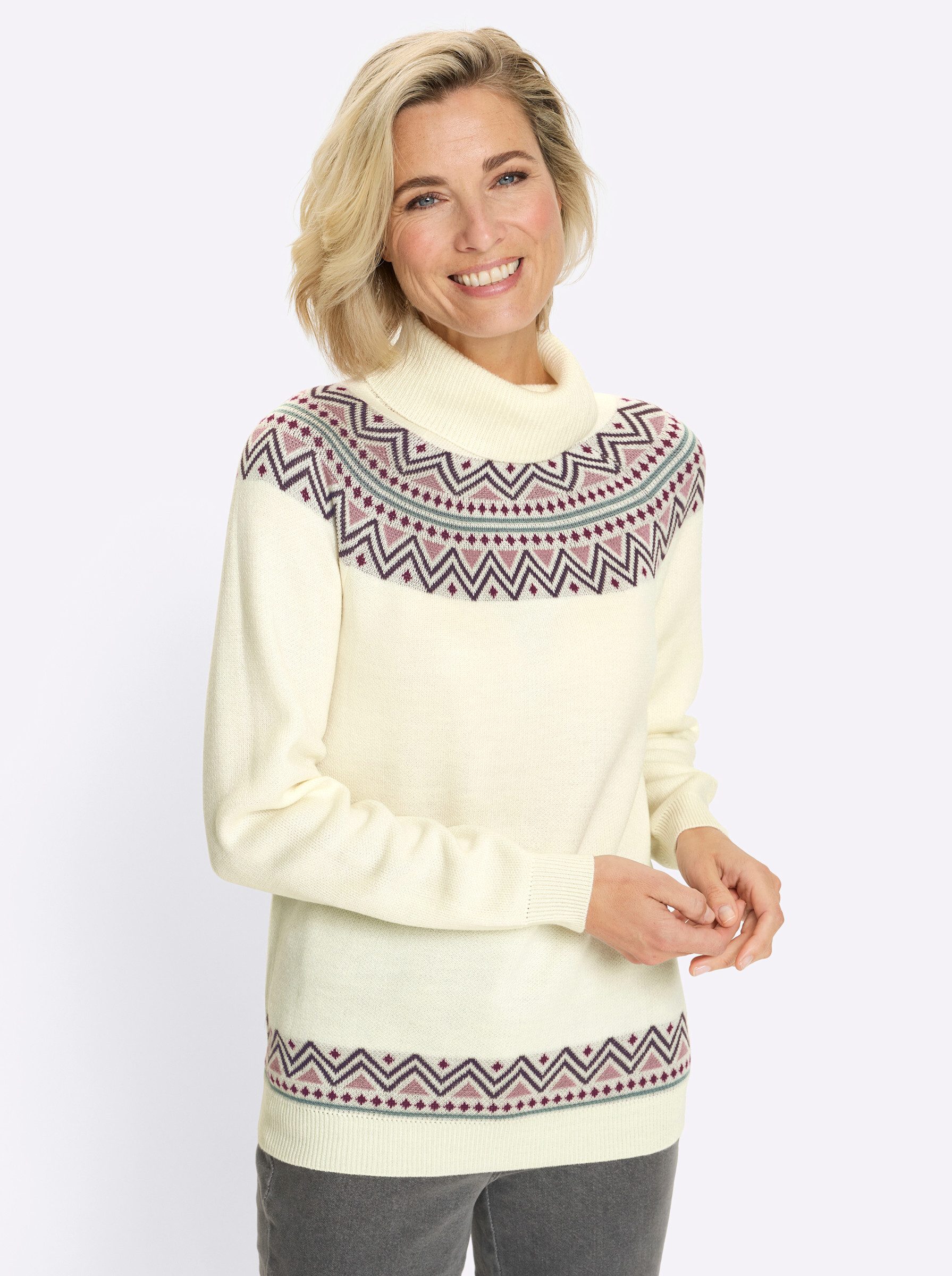 Sieh an! Strickpullover Rollkragen-Pullover Langarm Jacquard, Jersey